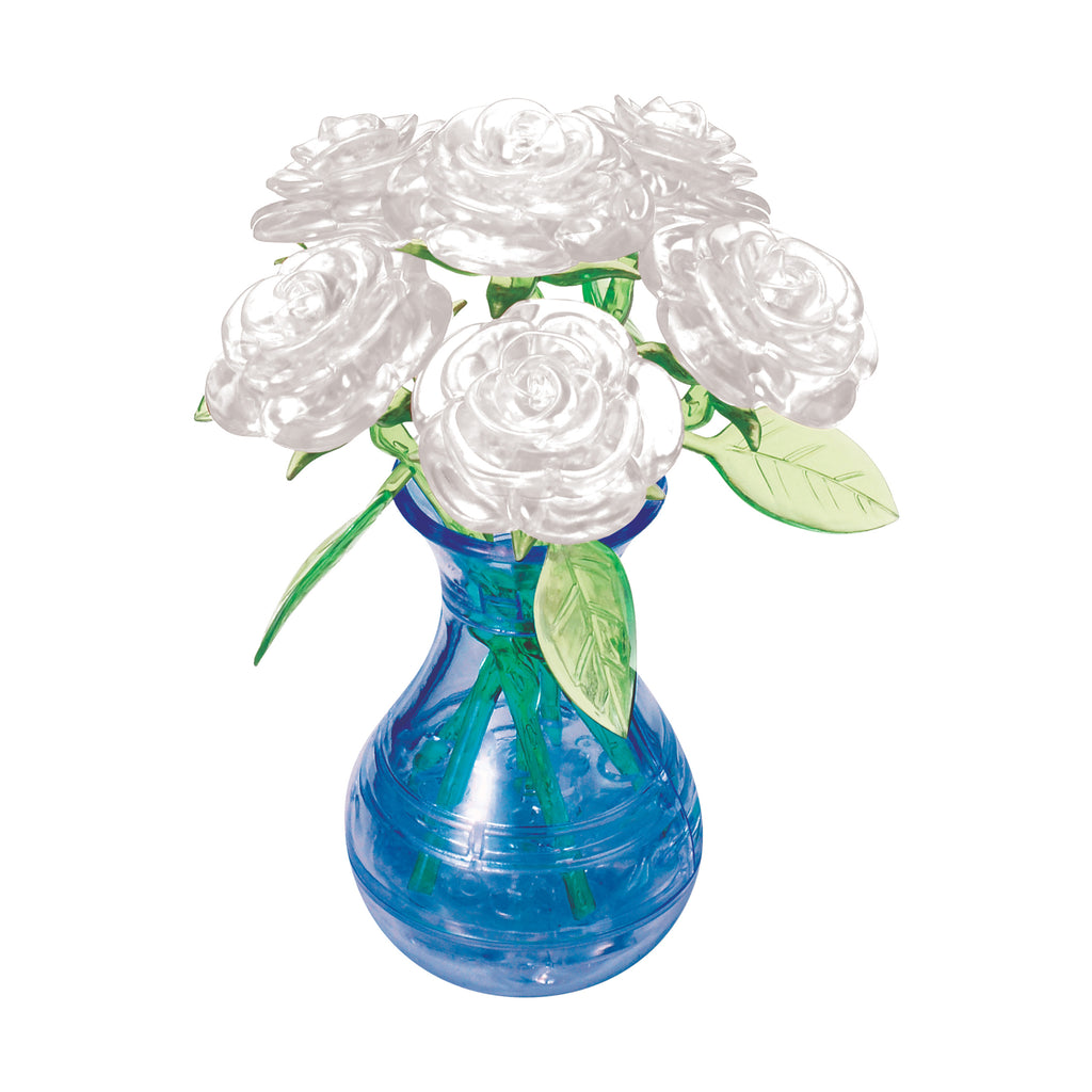 BePuzzled 3D Crystal Puzzle - Roses in a Vase (White): 47 Pcs