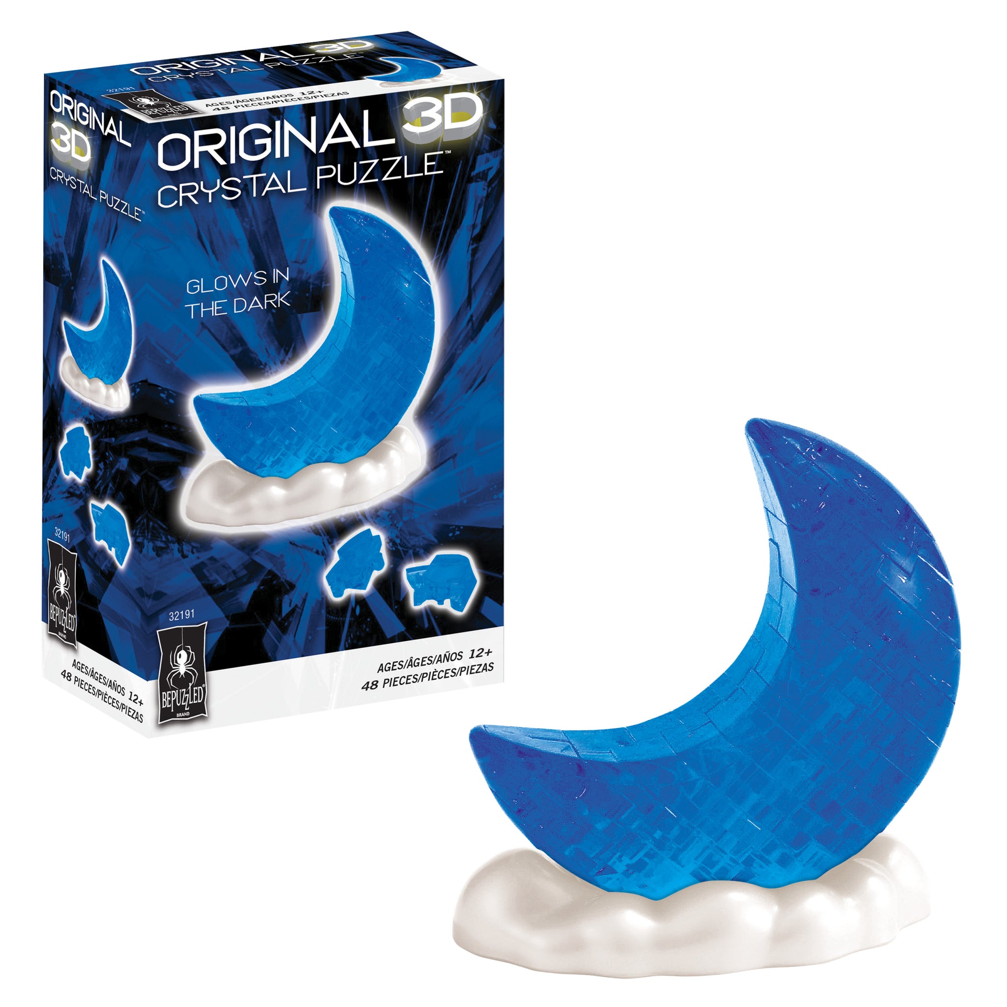 3D Crystal Puzzle - Glow-in-the-Dark Moon (Blue) | AreYouGame