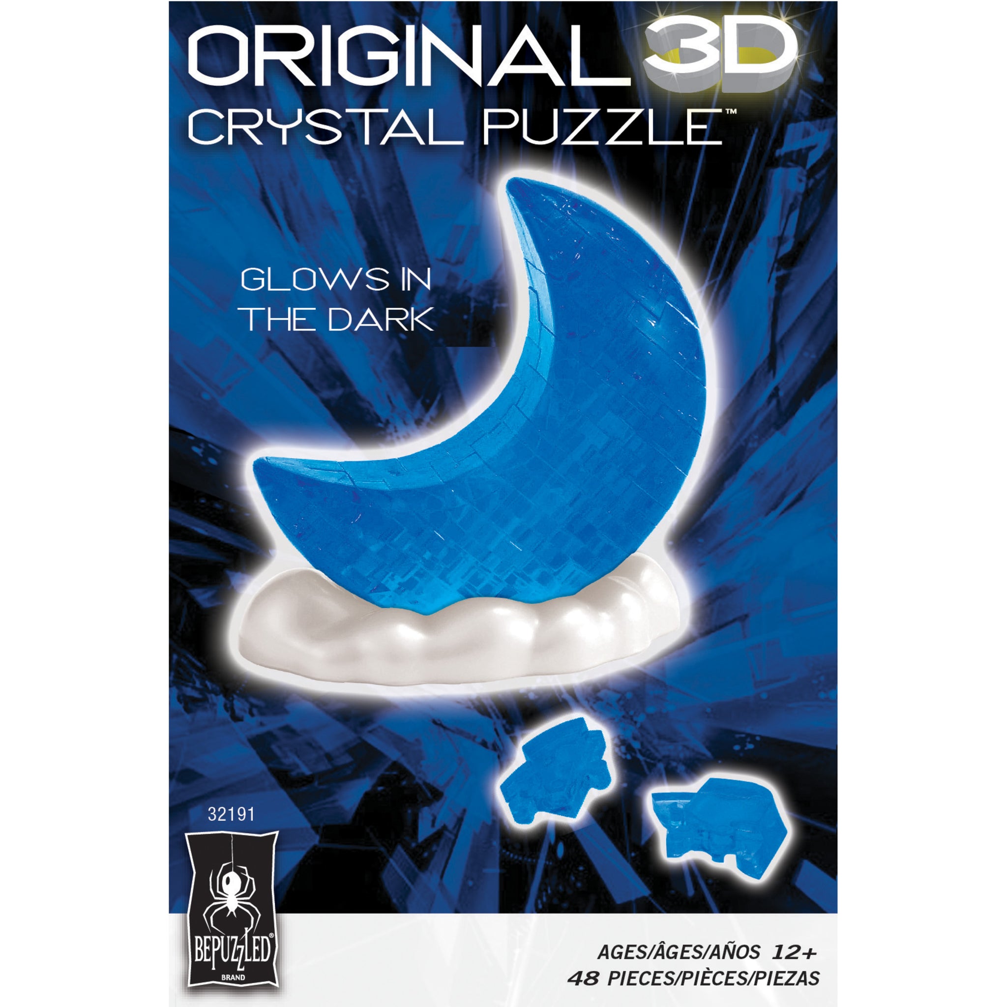 3D Crystal Puzzle - Glow-in-the-Dark Moon (Blue) | AreYouGame
