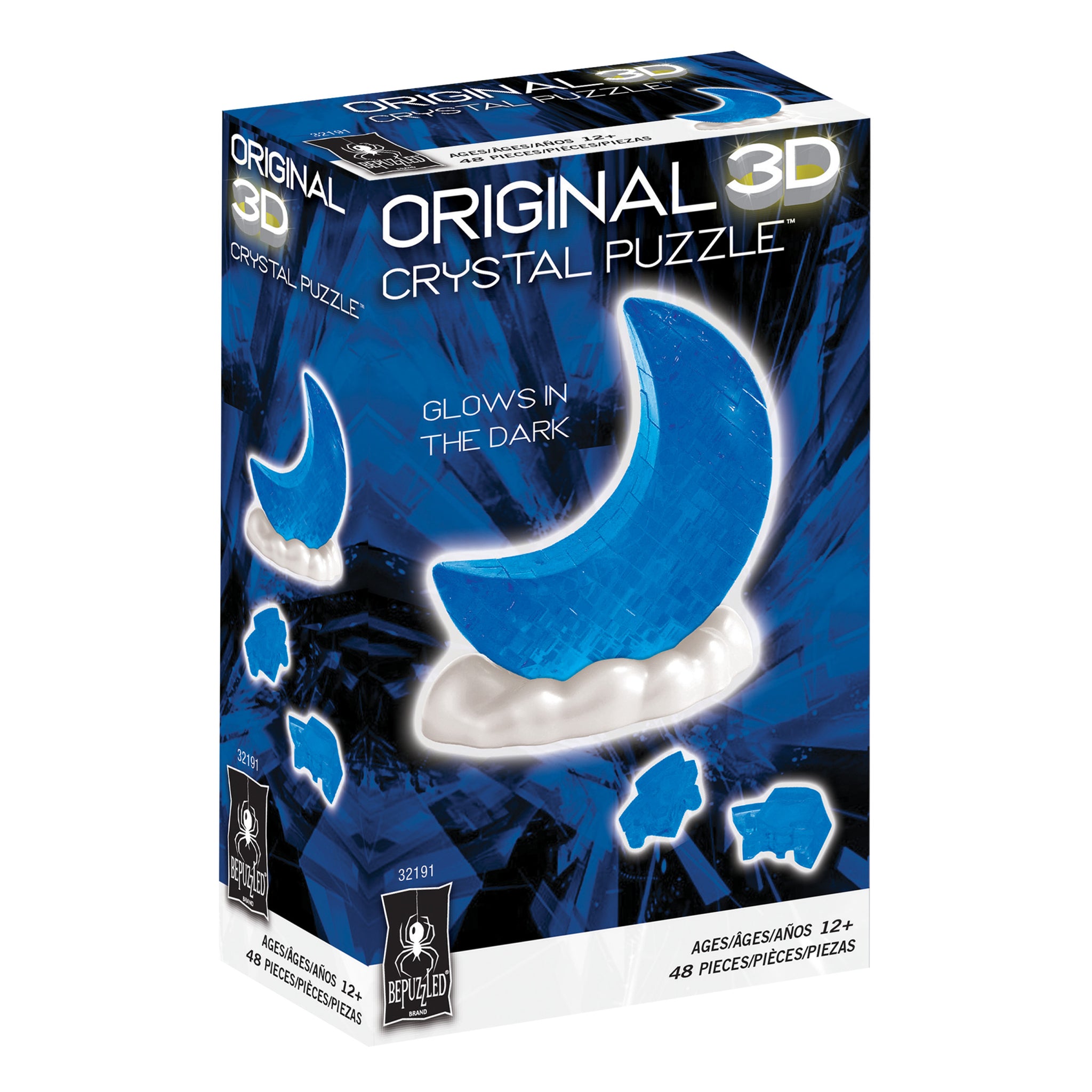 3D Crystal Puzzle - Glow-in-the-Dark Moon (Blue) | AreYouGame