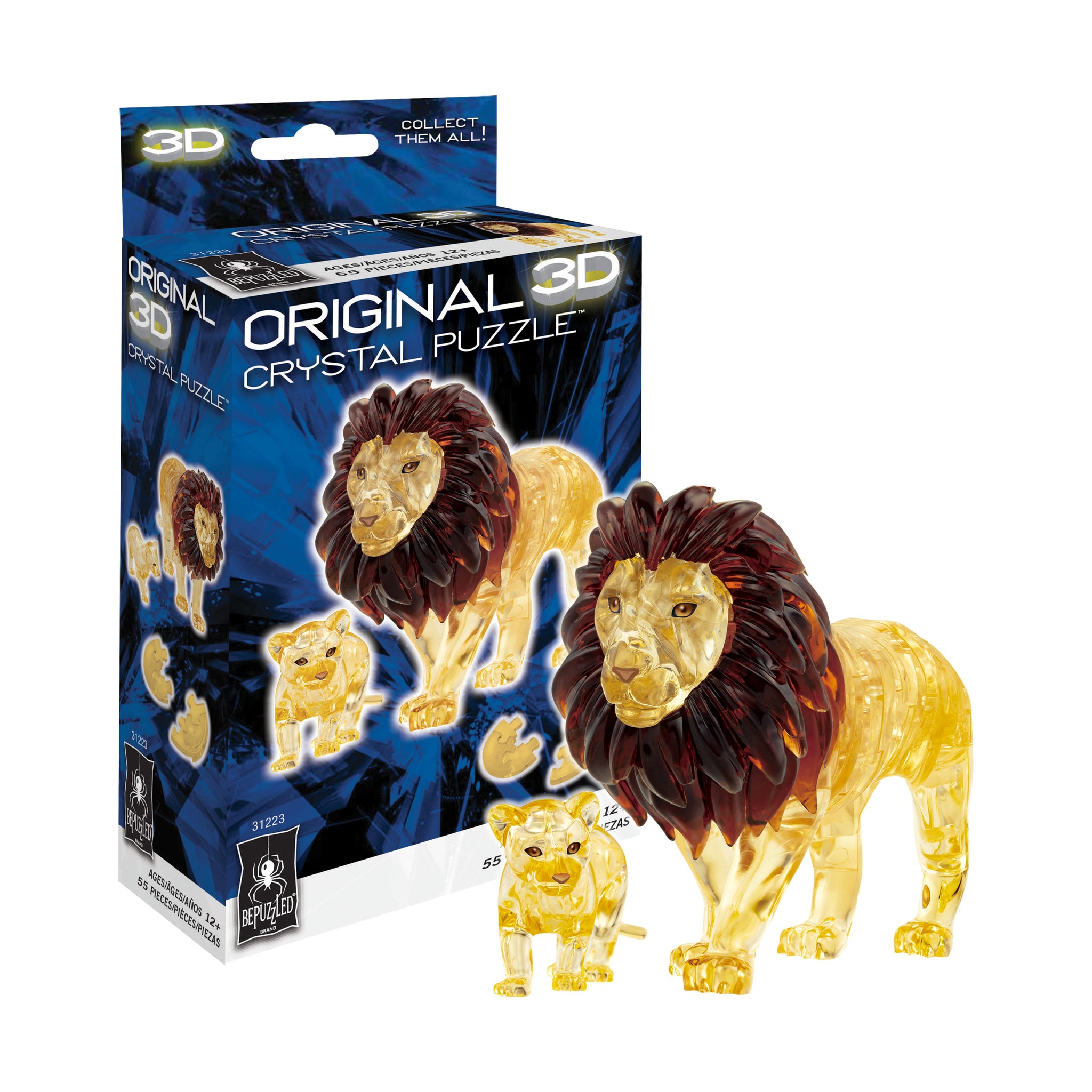 3D Crystal Puzzle - Lion and Baby (Gold): 55 Pcs | AreYouGame
