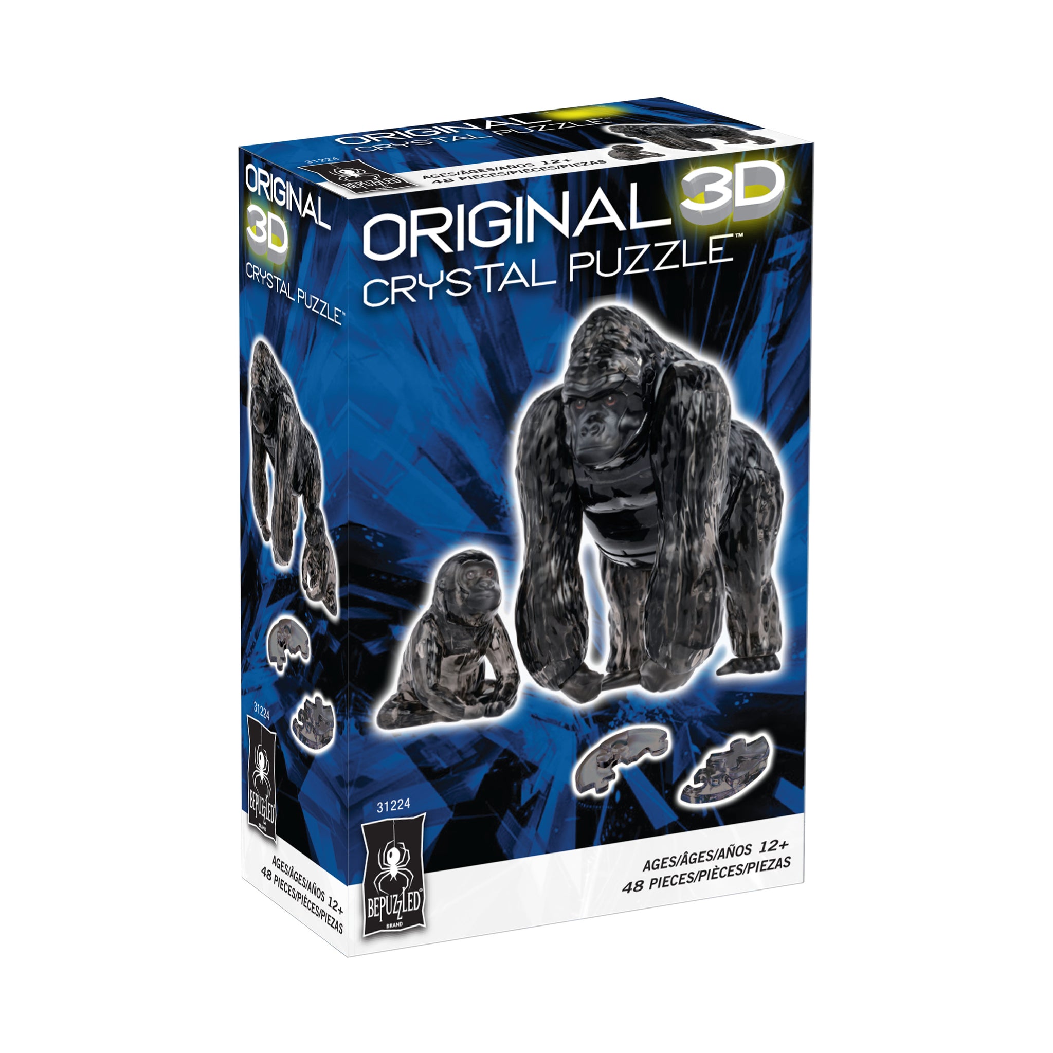 3D Crystal Puzzle - Gorilla and Baby (Black): 48 Pcs | AreYouGame