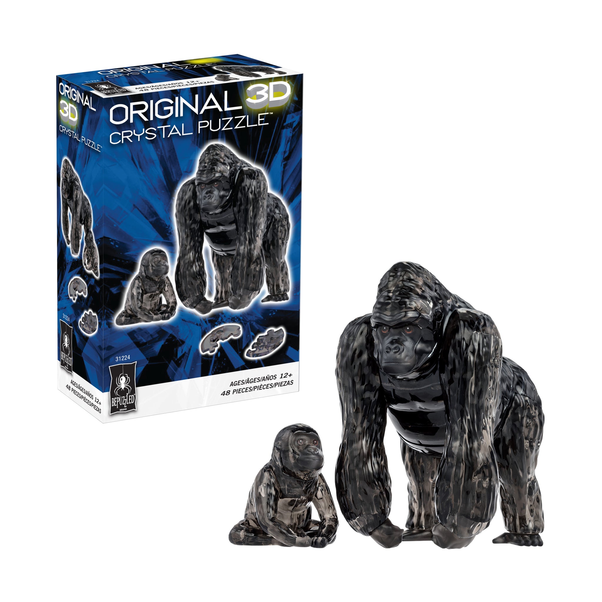 3D Crystal Puzzle - Gorilla and Baby (Black): 48 Pcs | AreYouGame