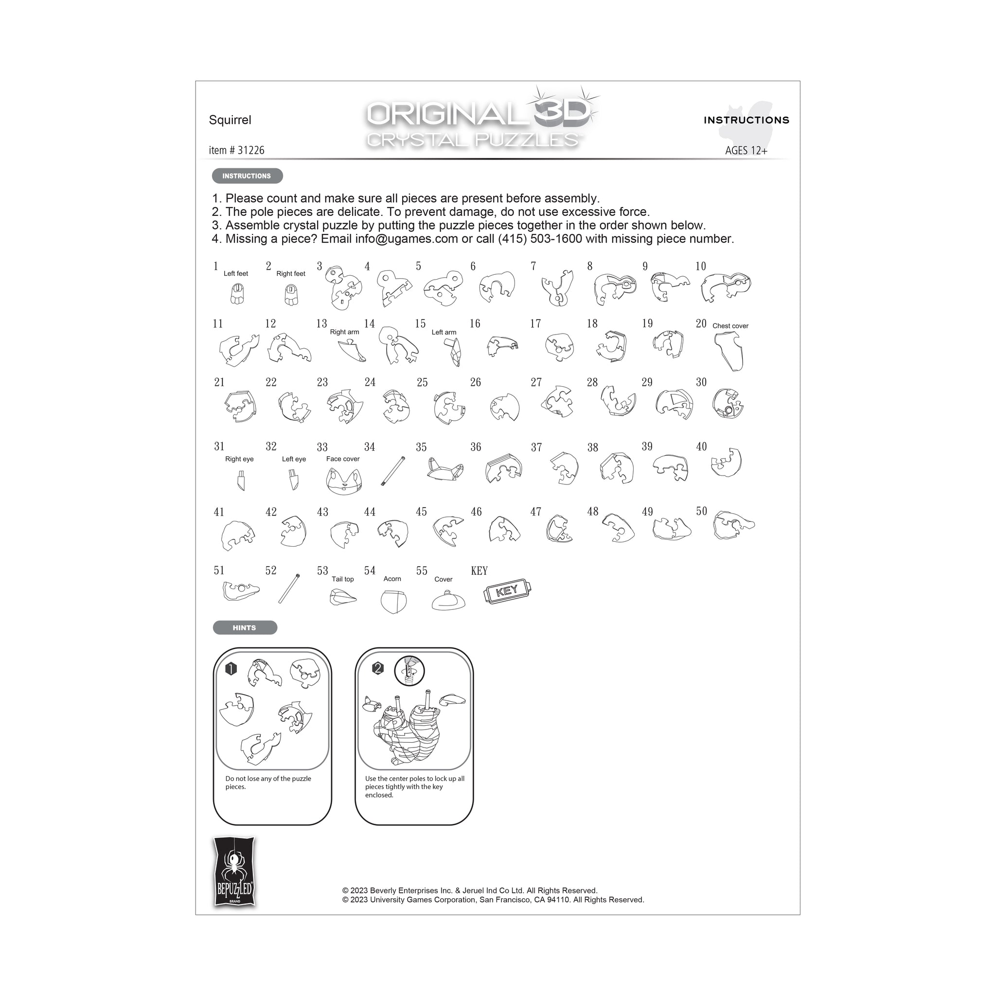 3D Crystal Puzzle Squirrel (Brown): 55 Pcs AreYouGame