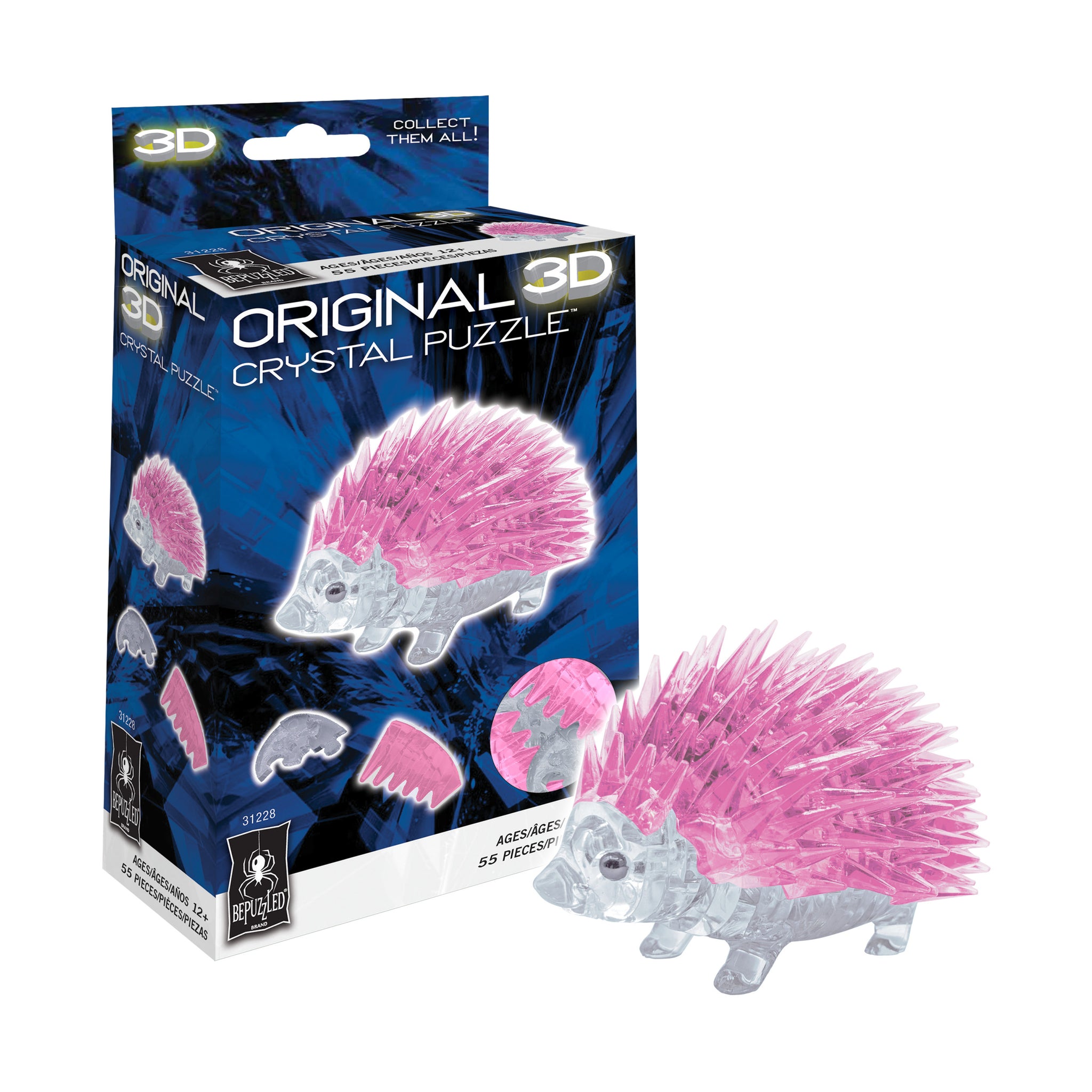 3D Crystal Puzzle - Hedgehog (Pink): 55 Pcs | AreYouGame