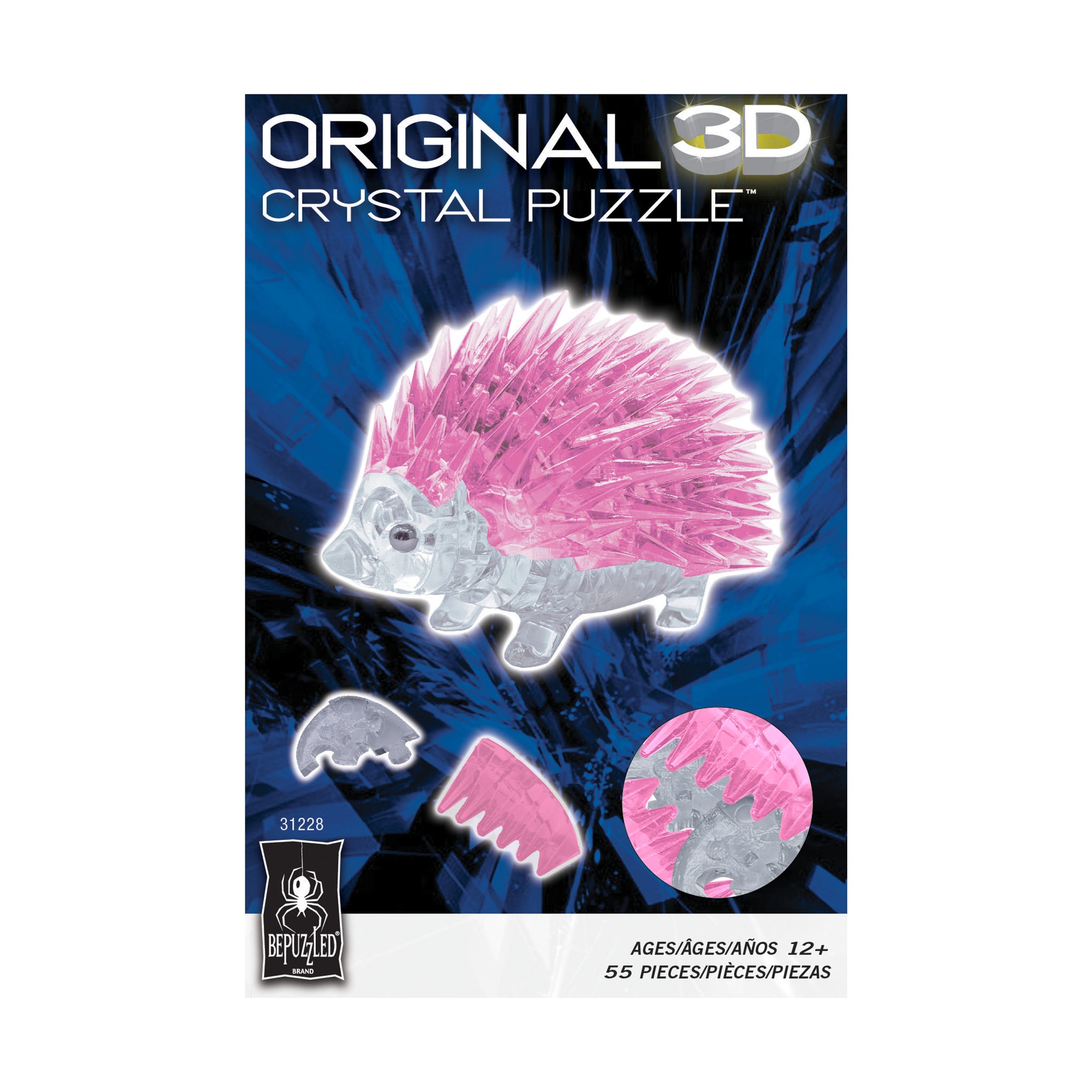 3D Crystal Puzzle - Hedgehog (Pink): 55 Pcs | AreYouGame