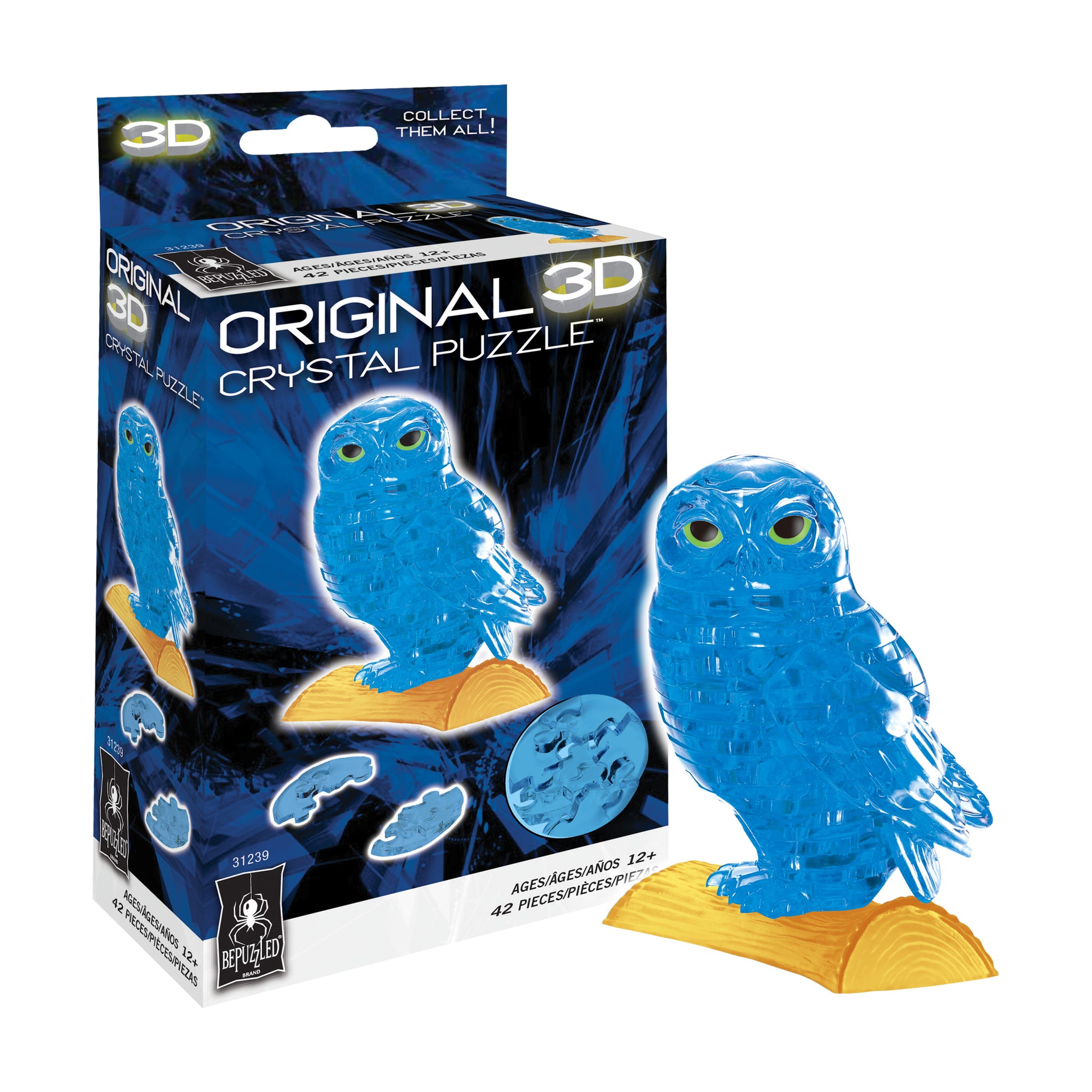3D Crystal Puzzle - Owl (Blue): 42 Pcs | AreYouGame – AreYouGame.com