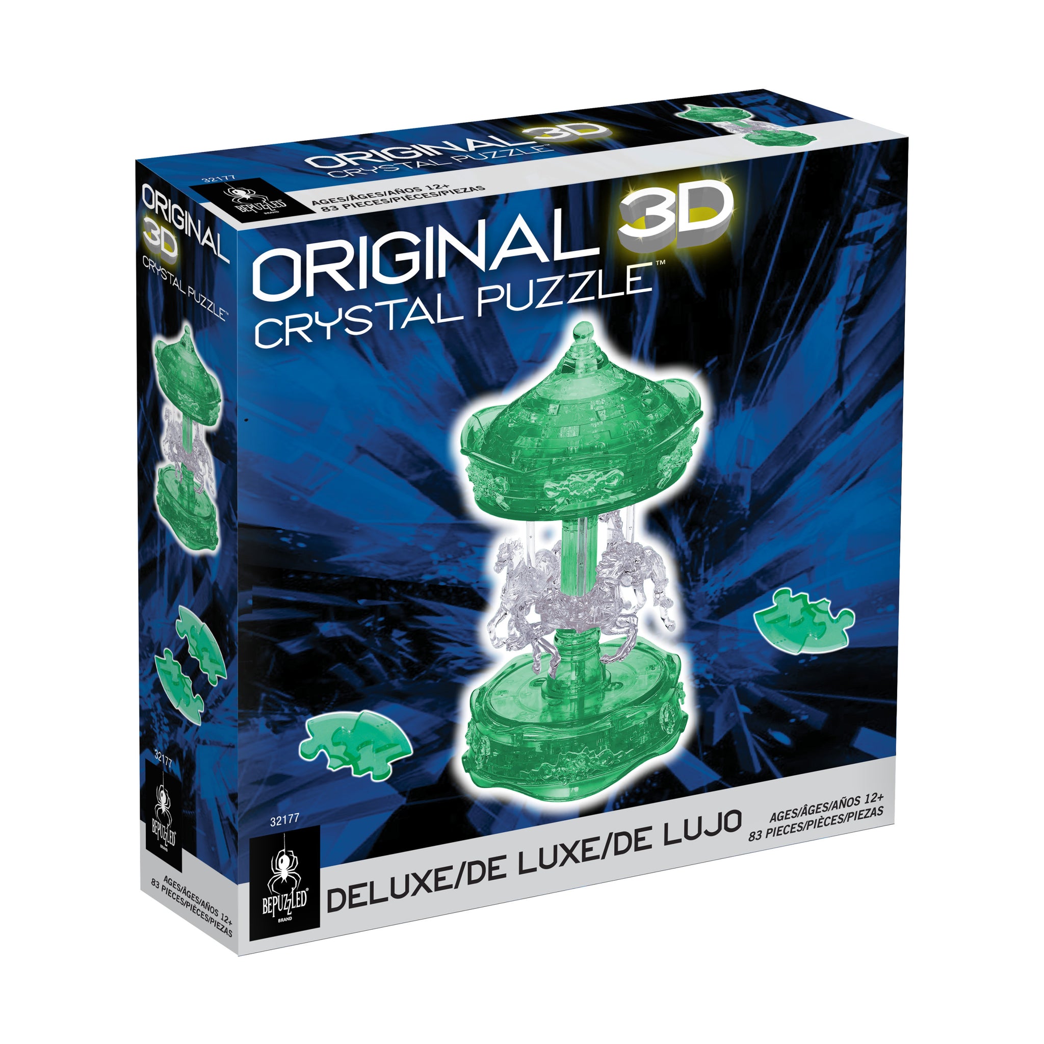 3D Crystal Puzzle - Carousel (Green/White): 83 Pcs | AreYouGame