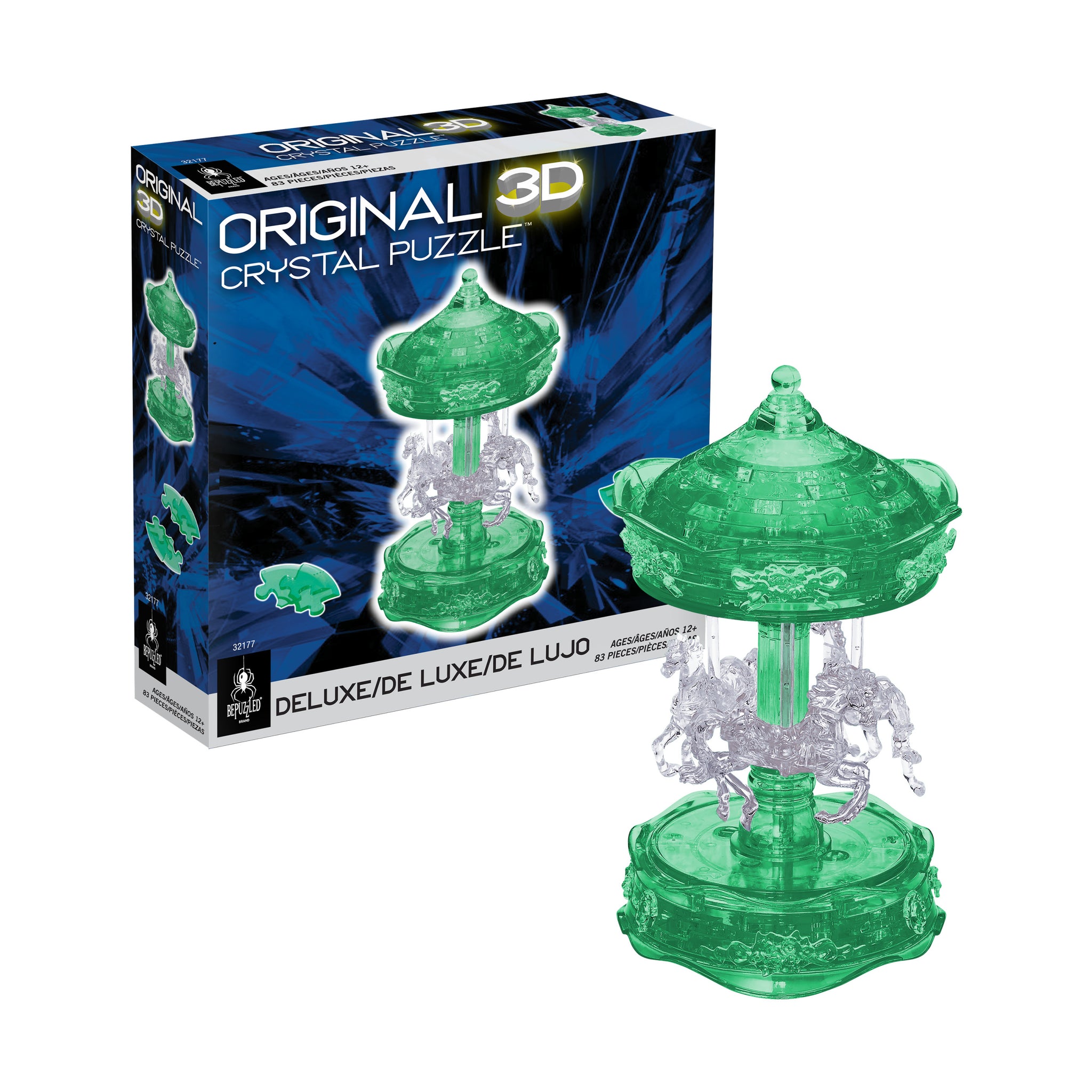 3D Crystal Puzzle - Carousel (Green/White): 83 Pcs | AreYouGame