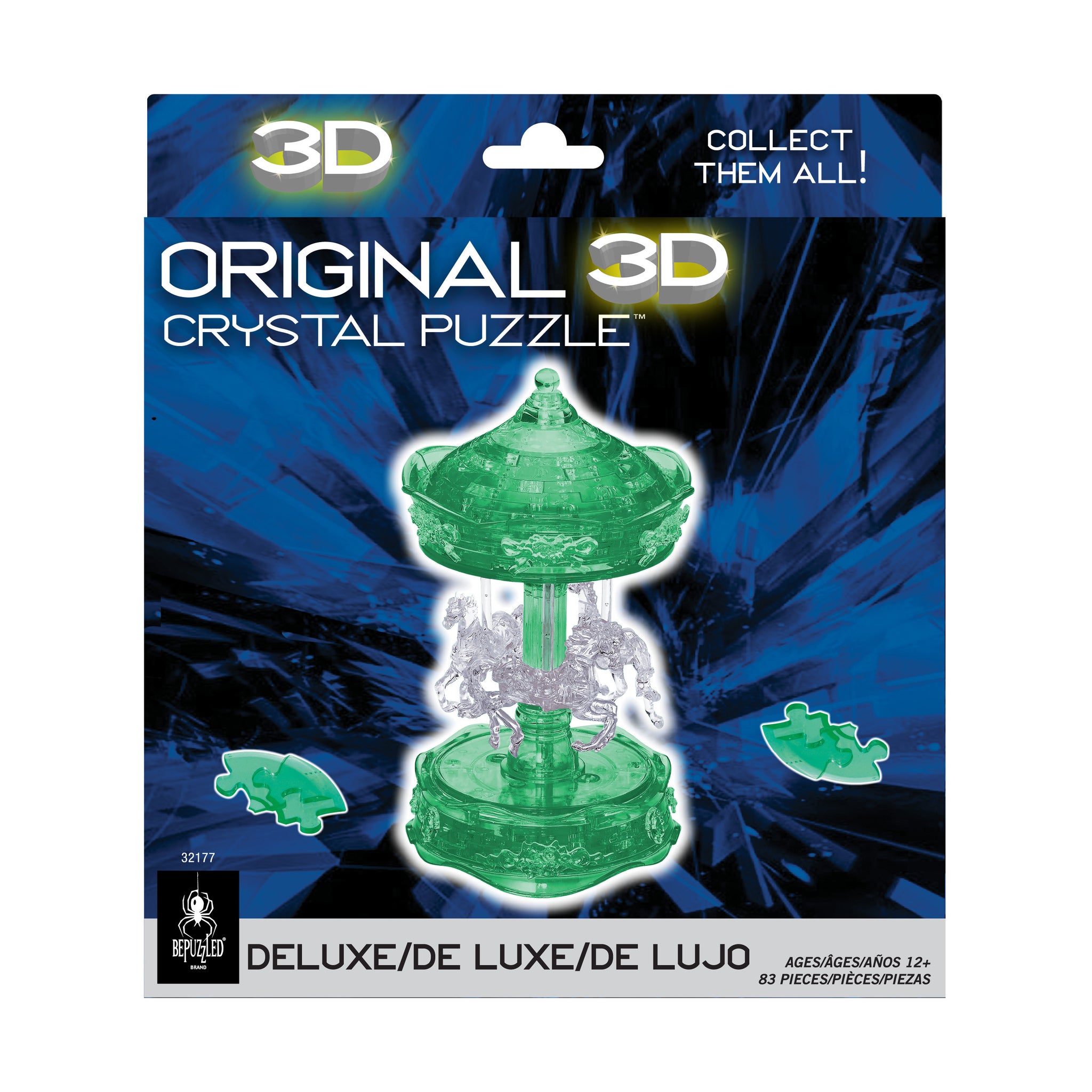 3D Crystal Puzzle - Carousel (Green/White): 83 Pcs | AreYouGame