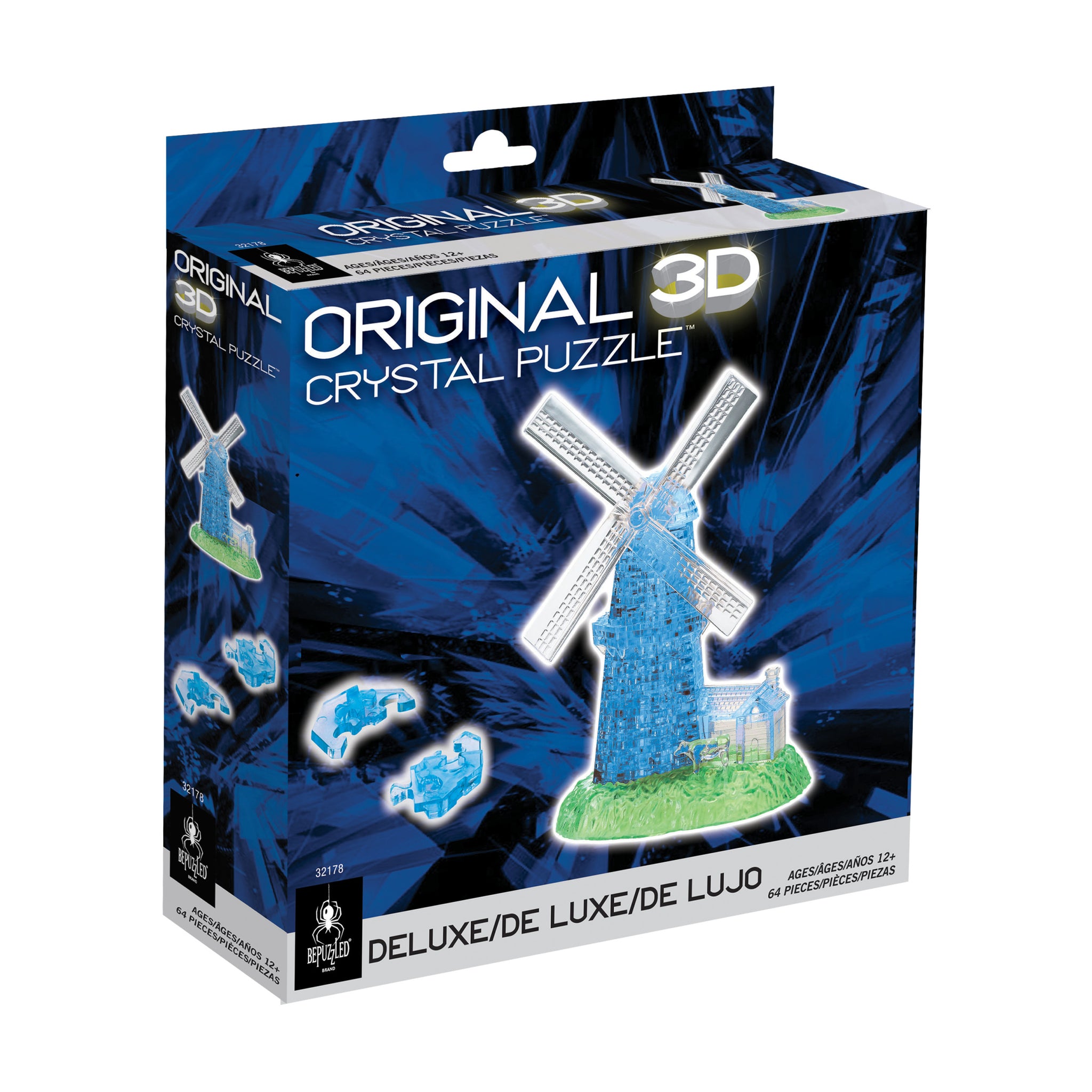 3D Crystal Puzzle: Windmill (White/Blue): 64 Pcs | AreYouGame