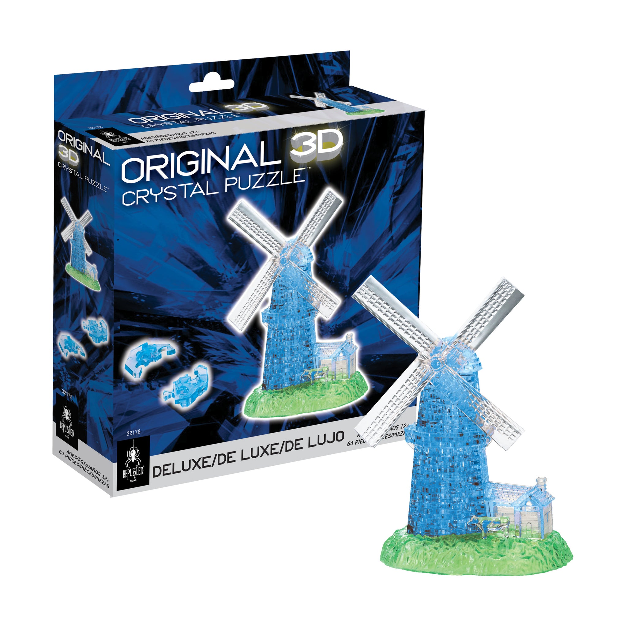 3D Crystal Puzzle: Windmill (White/Blue): 64 Pcs | AreYouGame