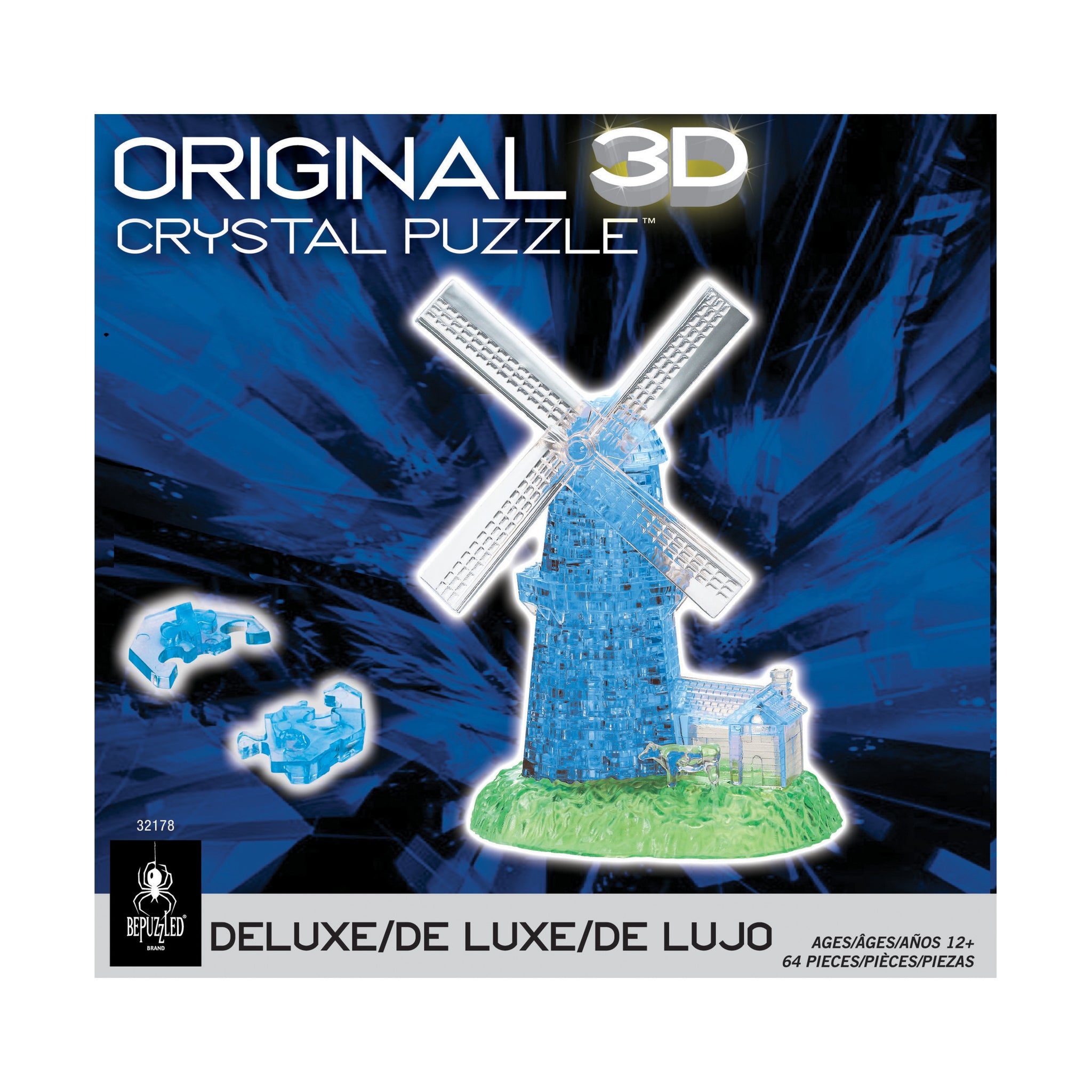 3D Crystal Puzzle: Windmill (White/Blue): 64 Pcs | AreYouGame