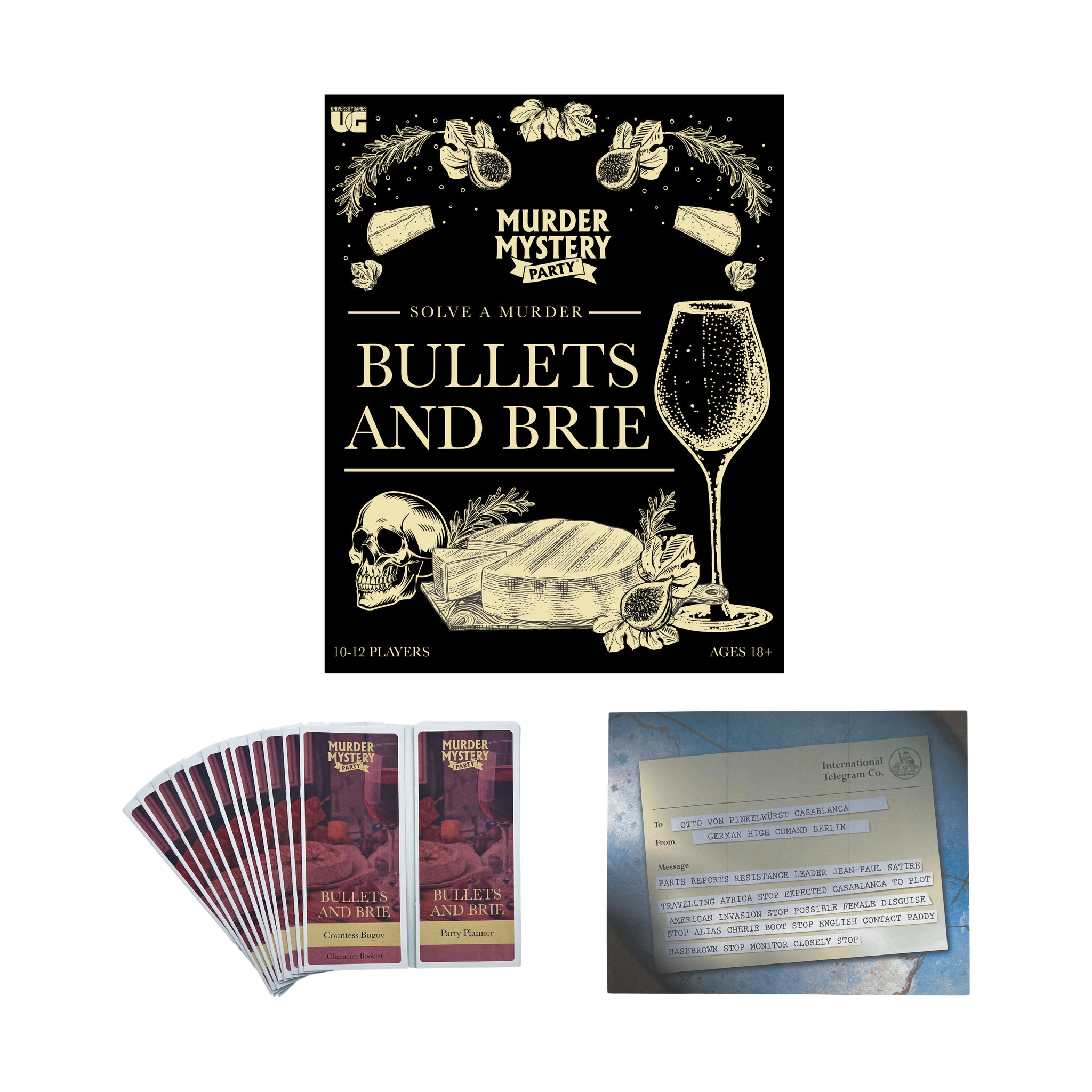 Murder Mystery Party - Bullets and Brie | AreYouGame – AreYouGame.com
