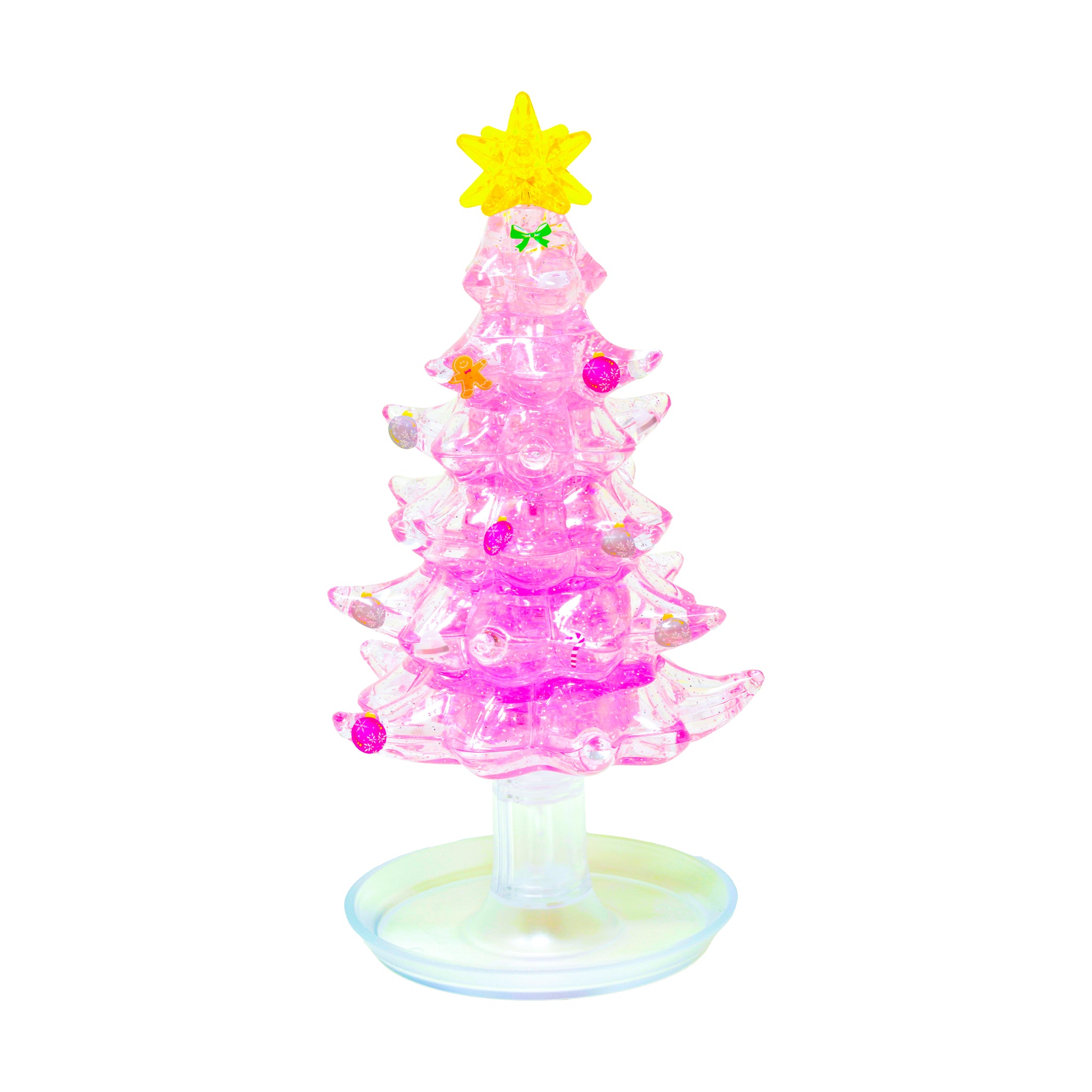3D Crystal Puzzle - Deluxe Christmas Tree with Stickers (Pink