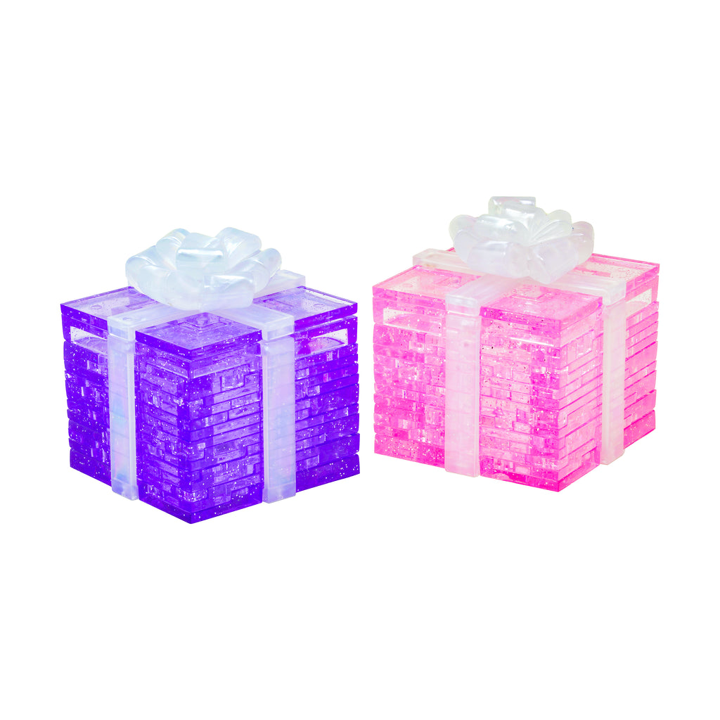 AreYouGame.com 3D Crystal Puzzle - Gift Boxes 2-Pack Bundle (Pink/Purple Glitter): 76 Pcs