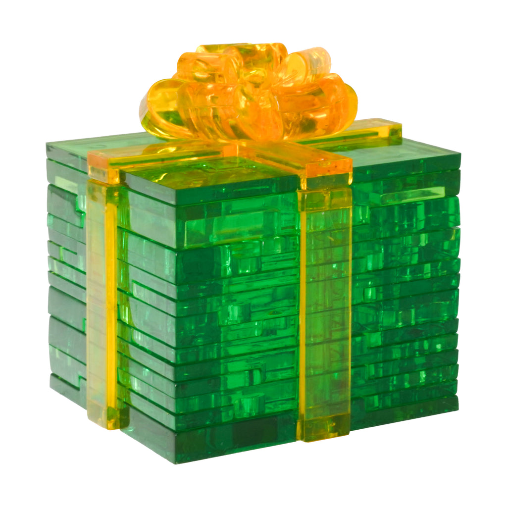 AreYouGame.com 3D Crystal Puzzle - Gift Box (Green with Yellow Ribbon): 38 Pcs