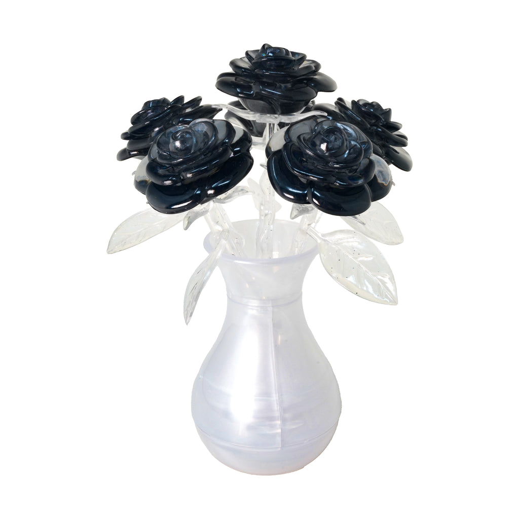 AreYouGame.com 3D Crystal Puzzle - Roses in a Vase (Black with Clear Stem, White Vase): 47 Pcs