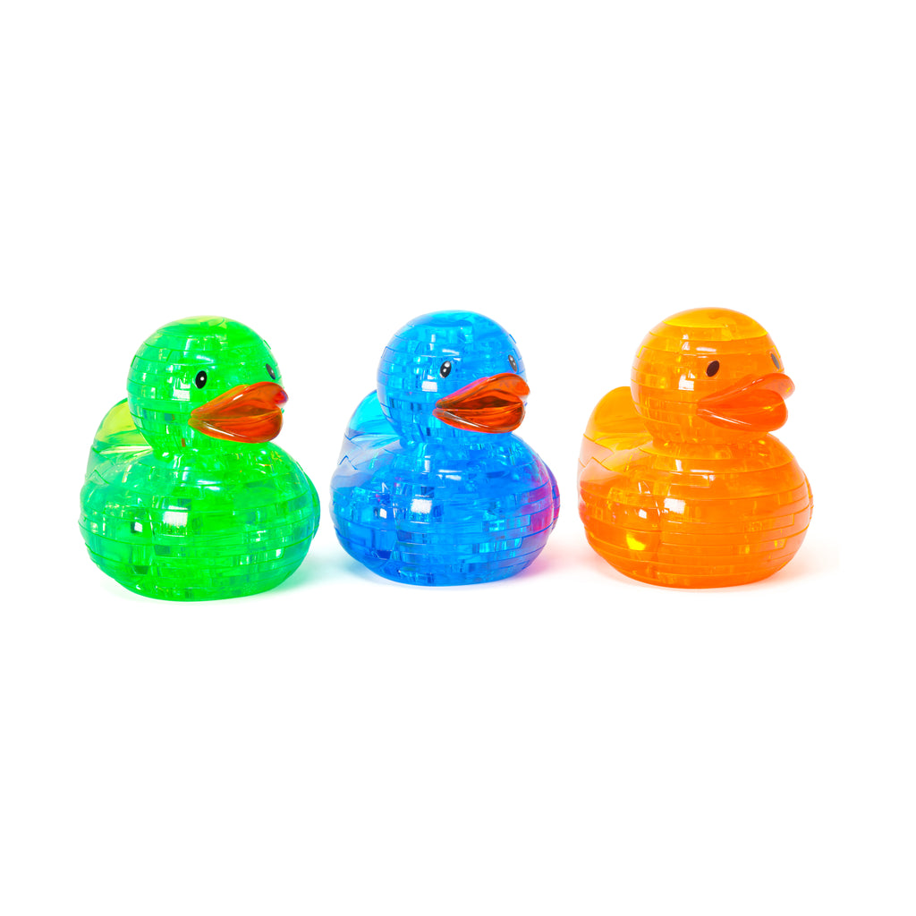 AreYouGame.com 3D Crystal Puzzle - Deluxe Rubber Ducks (Neon Orange/Green/Blue): 129 Pcs