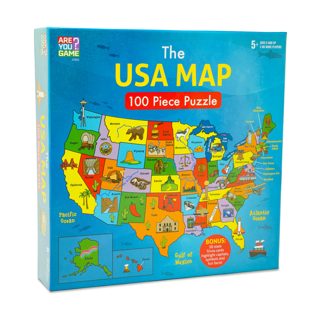 AreYouGame.com The USA Map Puzzle with Bonus Trivia Game: 100 Pcs