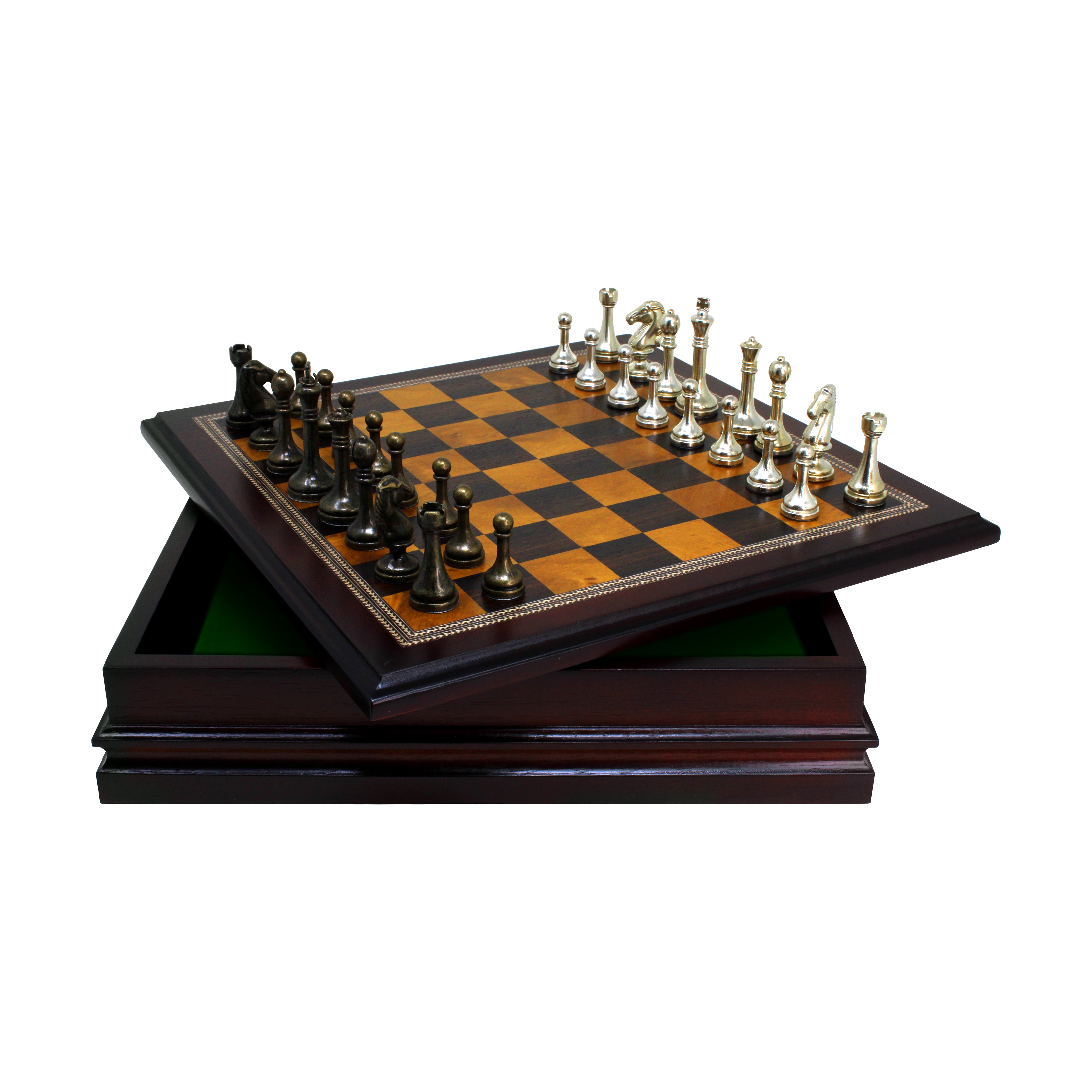 Classic Game Collection - Deluxe Wooden Chess Box with Heavy Metal Classic Game Collection - Deluxe Wooden Chess Box with Heavy Metal