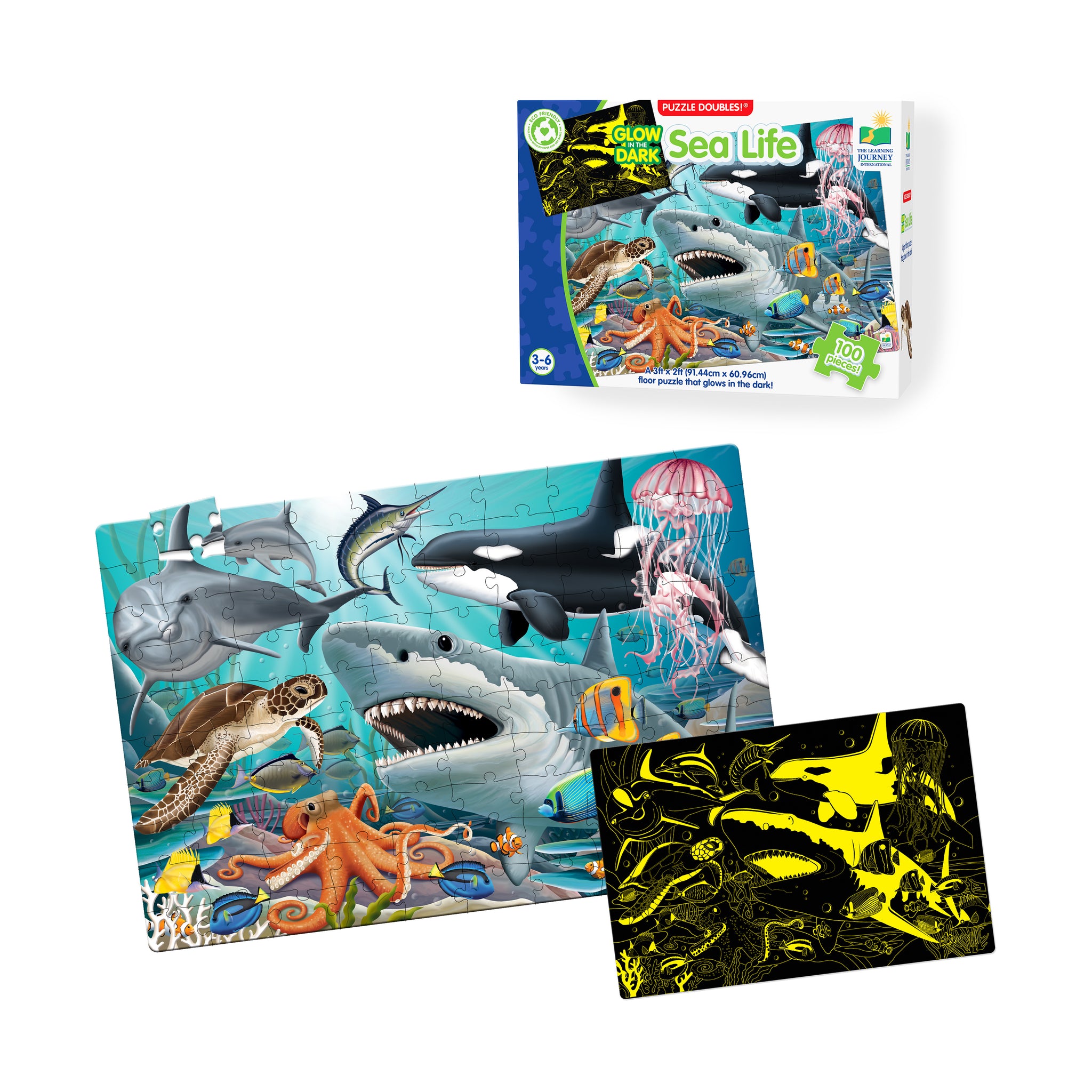 Puzzle Doubles! - Glow in the Dark Sea Life: 100 Pcs | AreYouGame