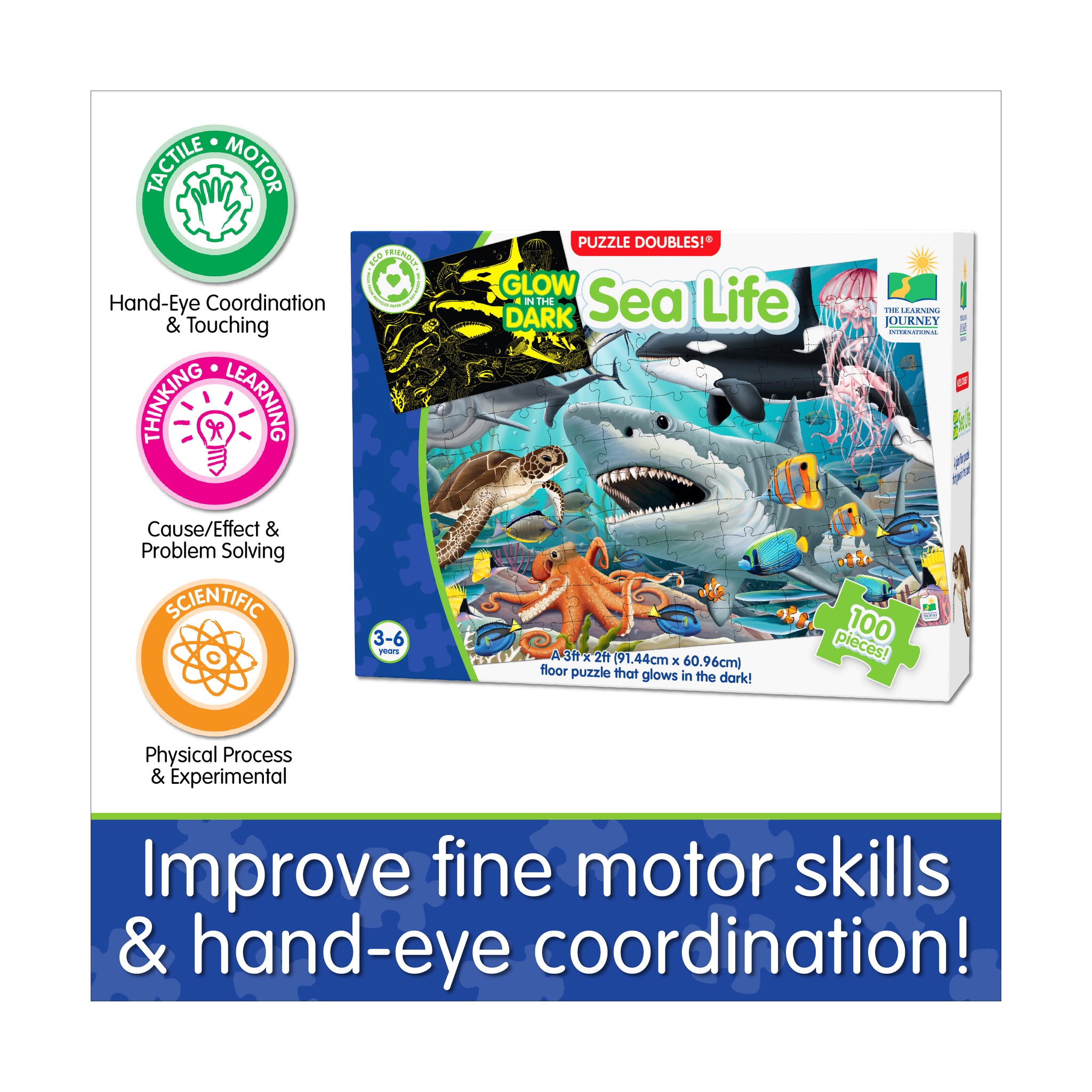 Puzzle Doubles! - Glow in the Dark Sea Life: 100 Pcs | AreYouGame