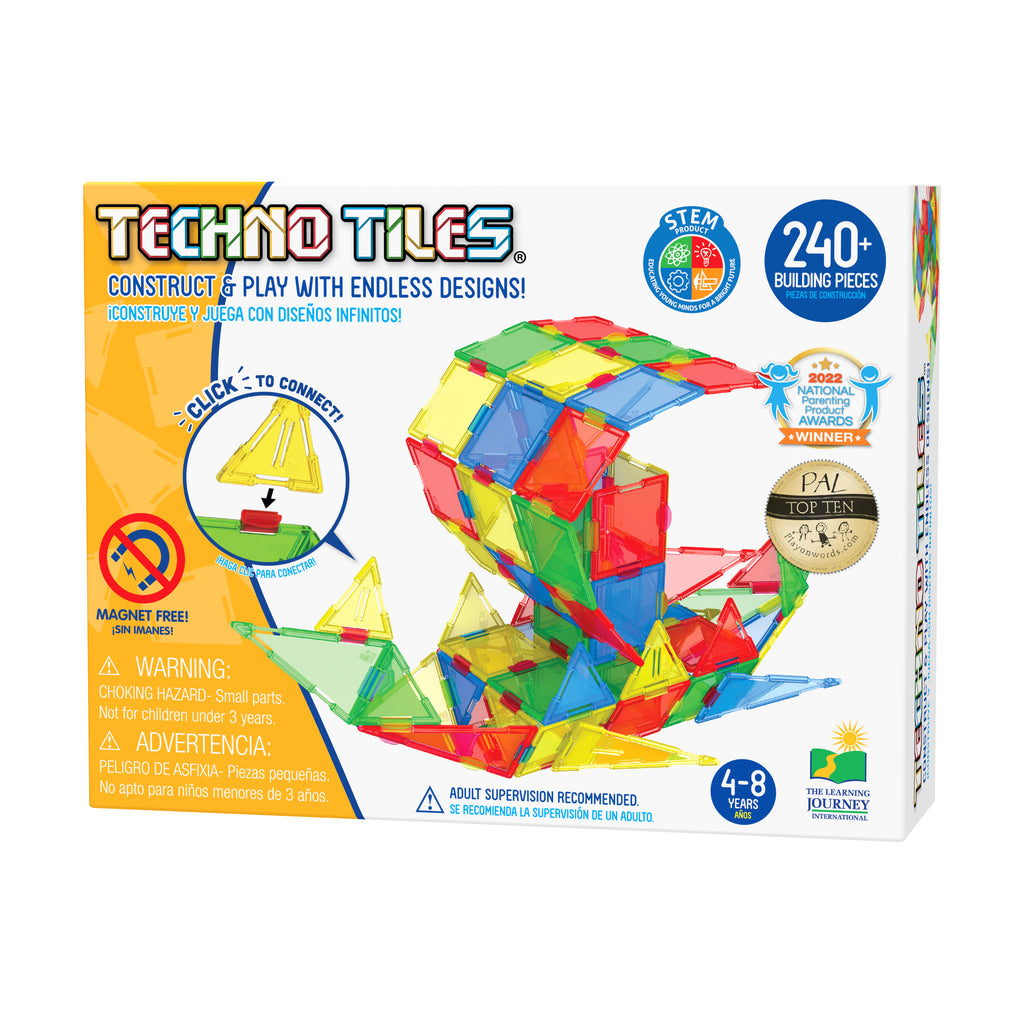 The Learning Journey Techno Tiles - Geometric Snap & Build Tiles: Primary Colors: 240+ Pcs