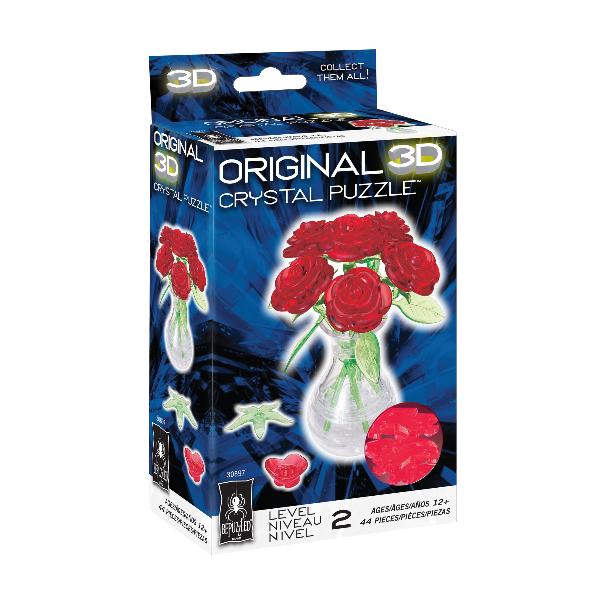 3D Crystal Puzzle - Roses in a Vase: 47 Pcs | AreYouGame