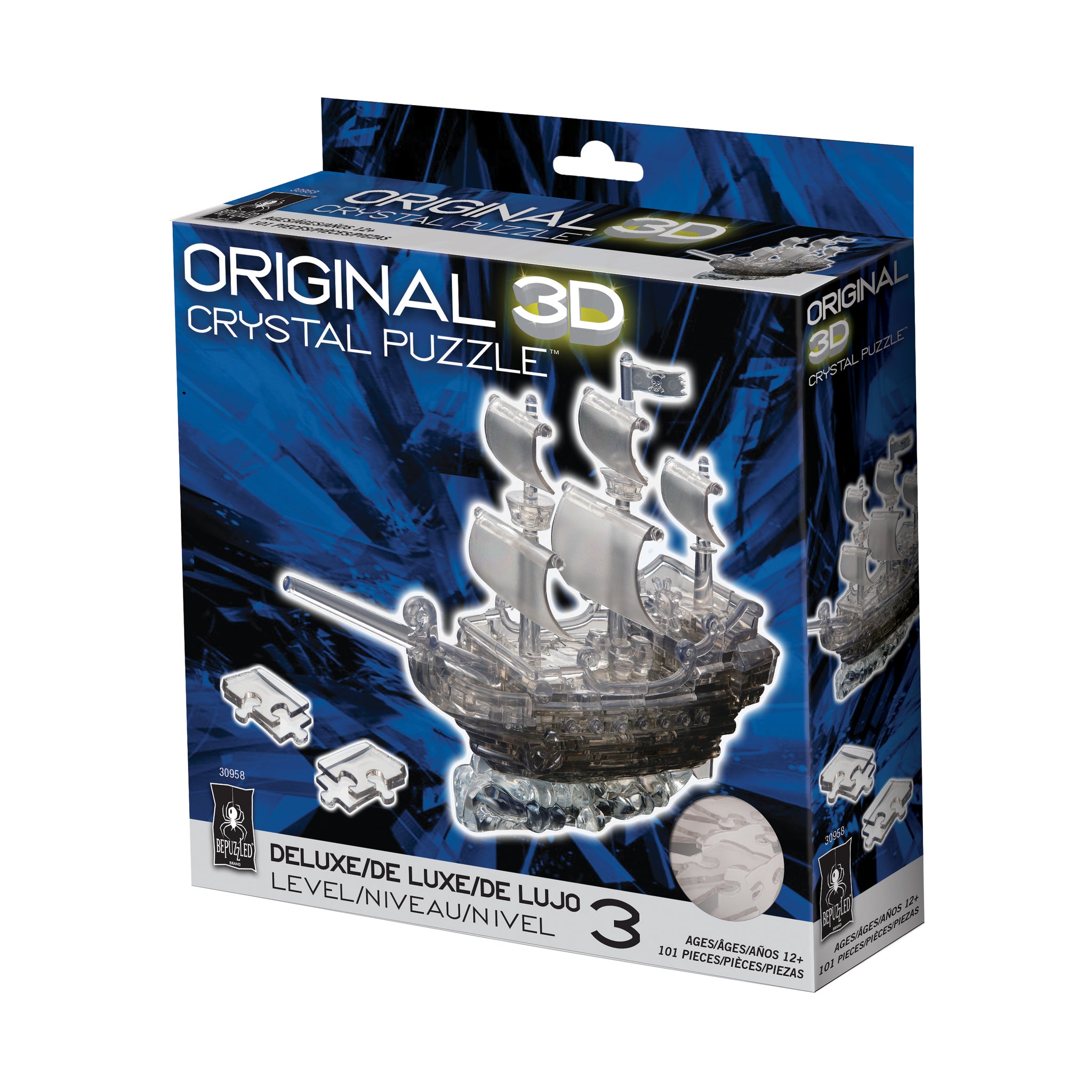 3D Crystal Puzzle - Black Pirate Ship: 101 Pcs | AreYouGame