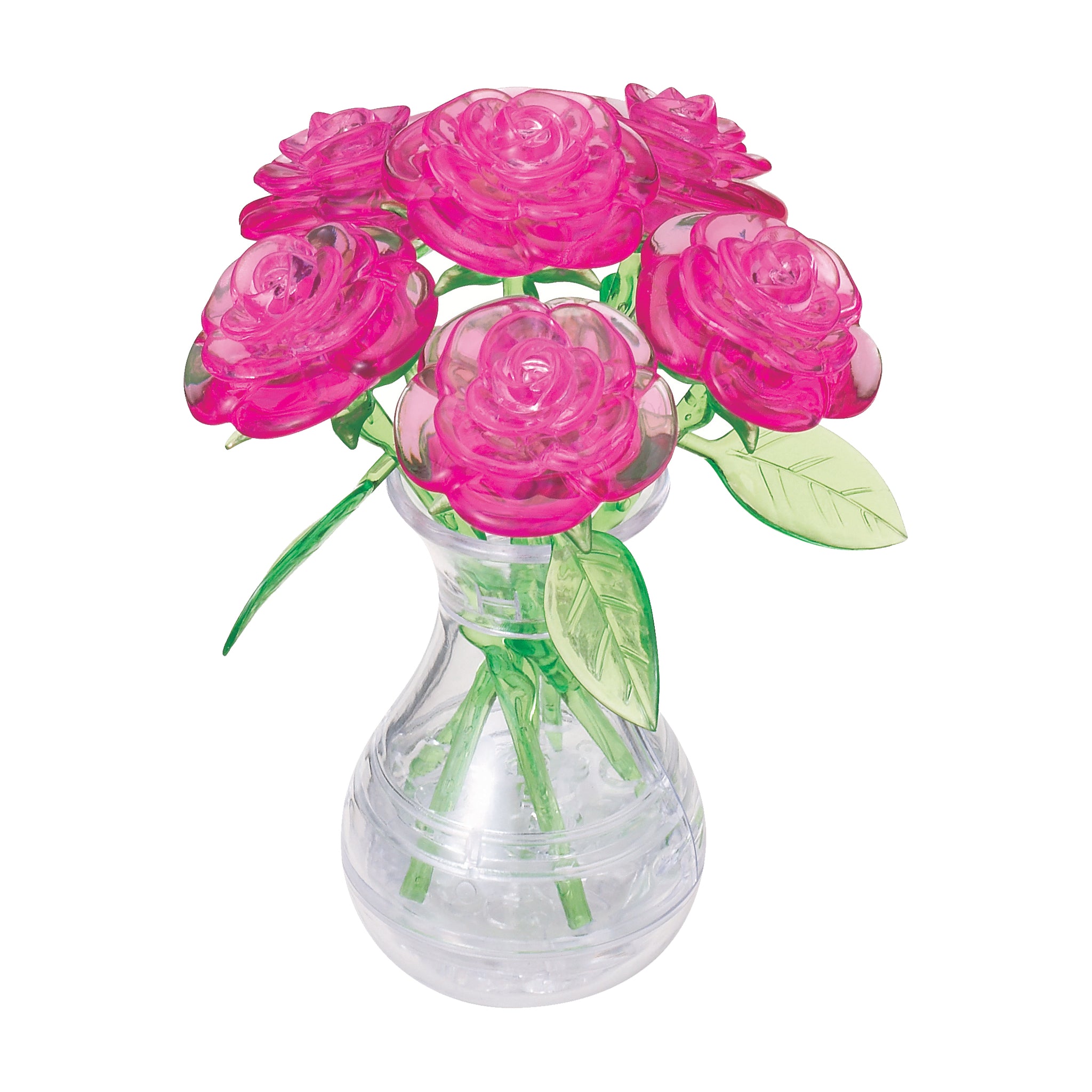 3D Crystal Puzzle - Roses in a Vase (Pink): 47 Pcs | AreYouGame