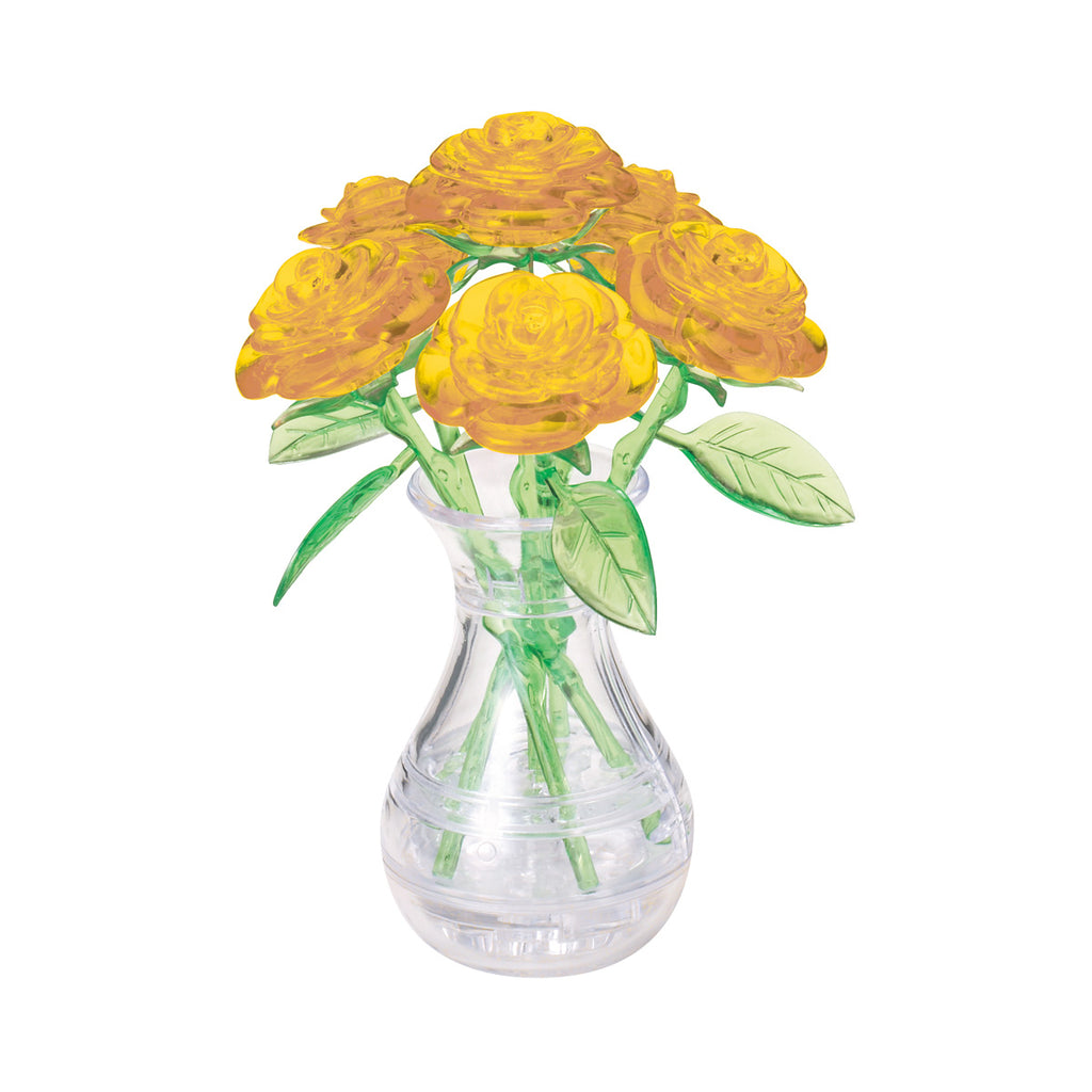 BePuzzled 3D Crystal Puzzle - Roses in a Vase (Yellow): 46 Pcs