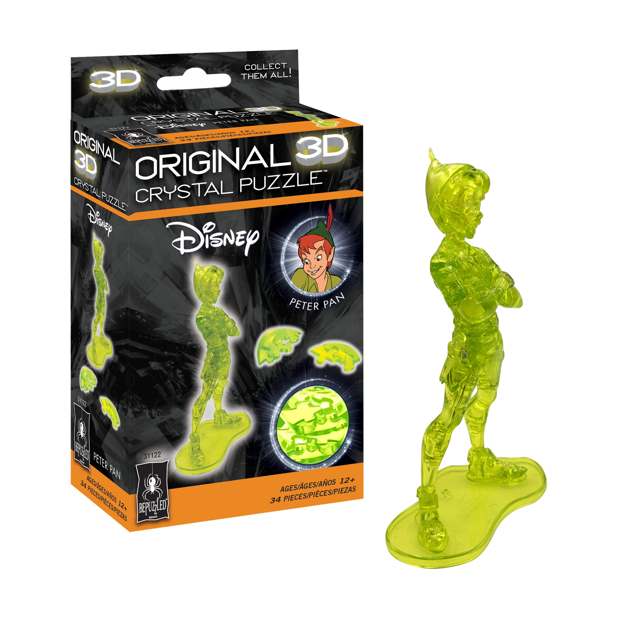 3D Crystal Puzzle - Disney Peter Pan (Green): 34 Pcs | AreYouGame