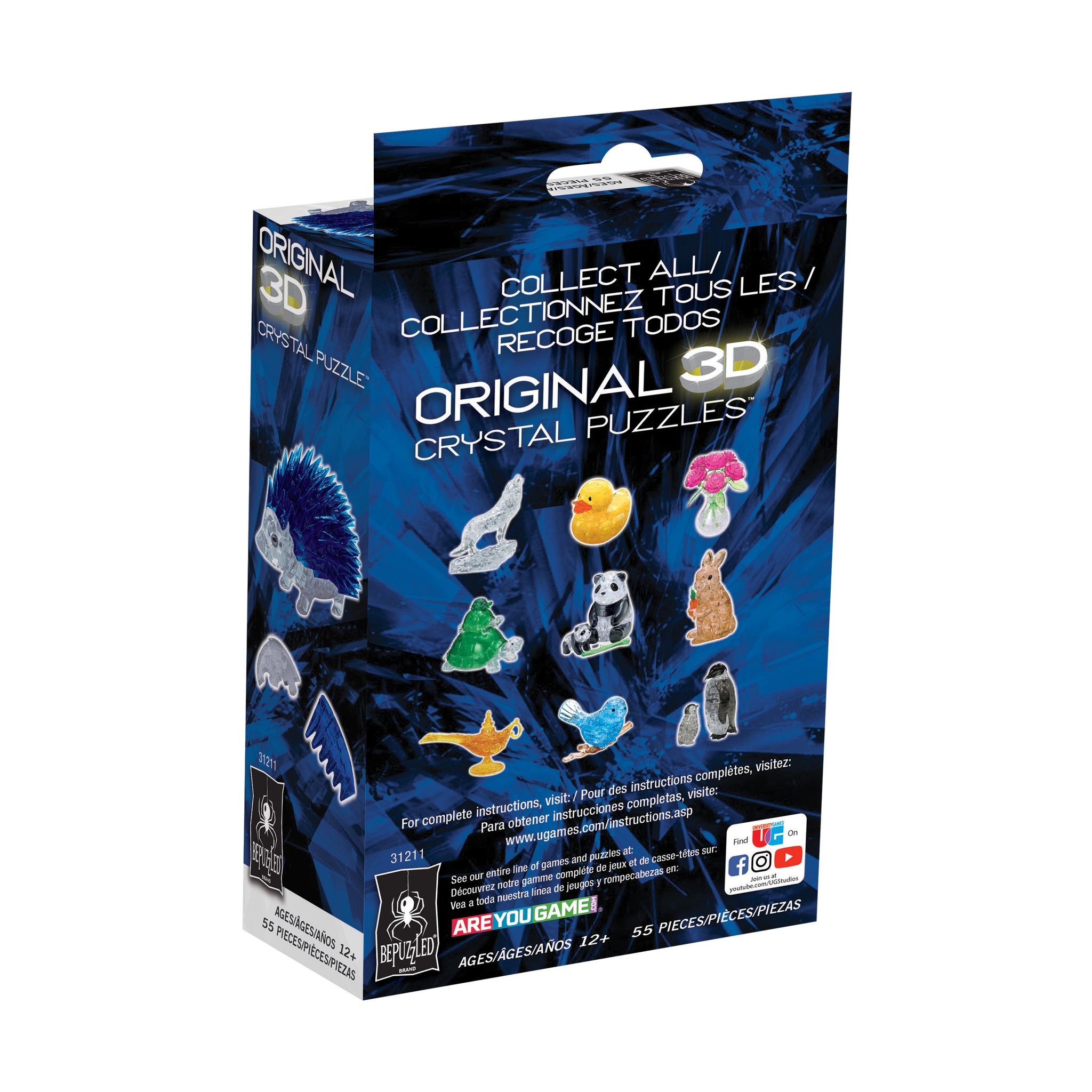 3D Crystal Puzzle - Hedgehog (Blue): 55 Pcs | AreYouGame