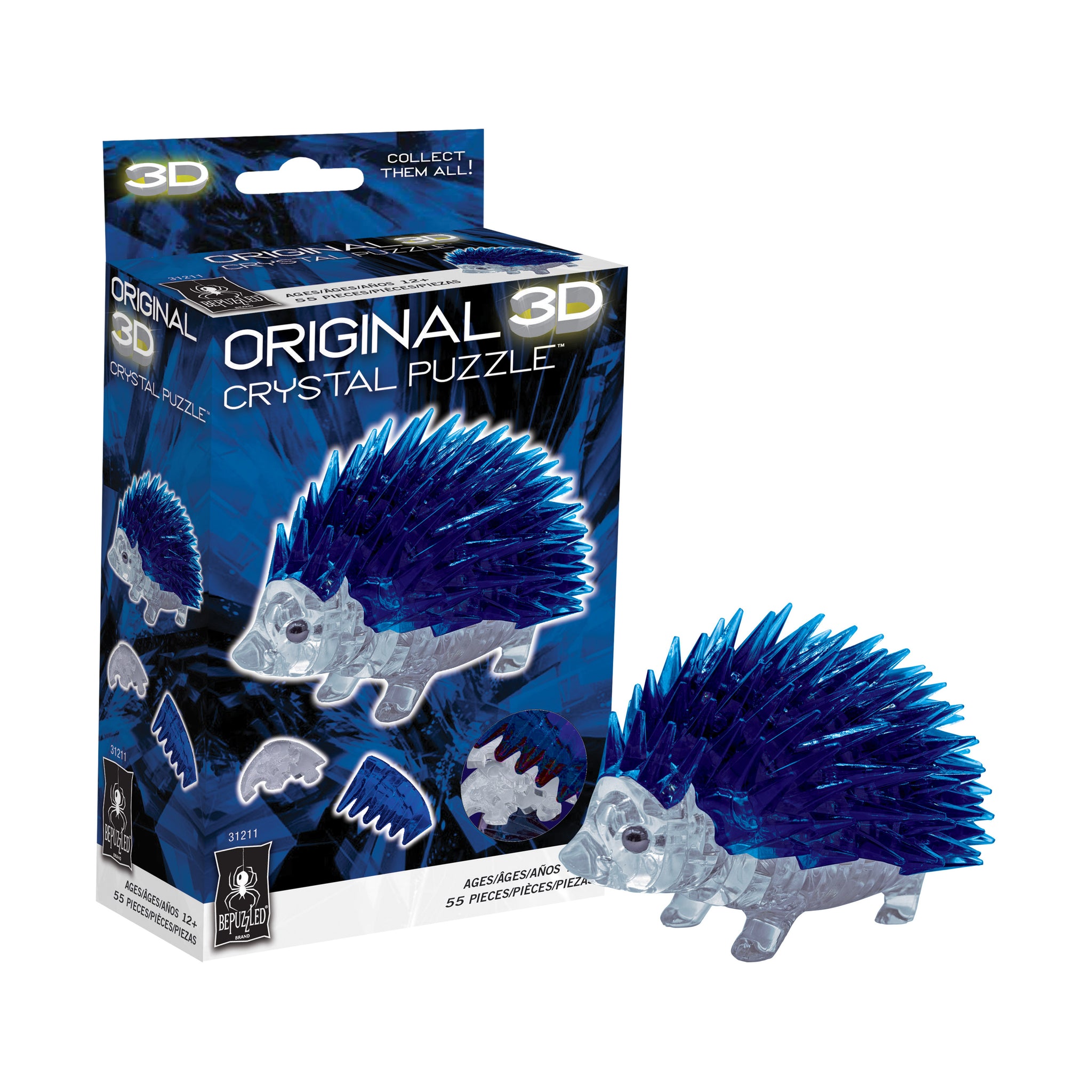 3D Crystal Puzzle - Hedgehog (Blue): 55 Pcs | AreYouGame