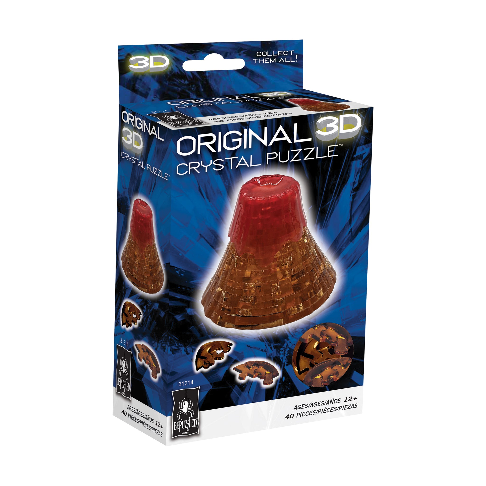 3D Crystal Puzzle - Volcano (Brown/Red): 40 Pcs | AreYouGame