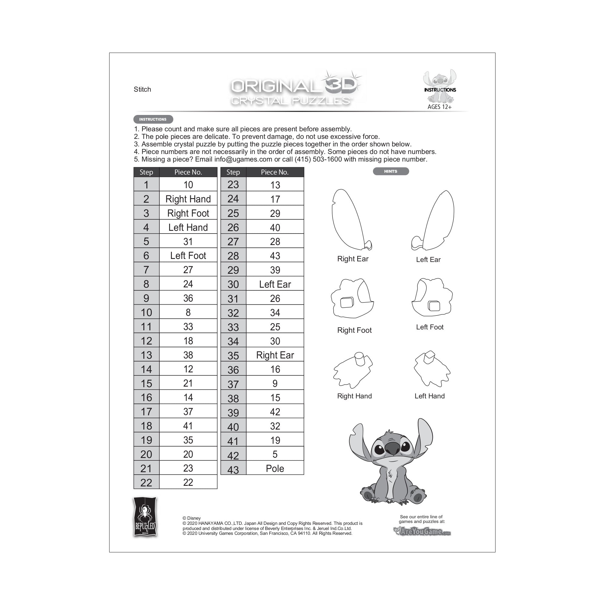 3D Crystal Puzzle Disney Stitch (Pink): 43 Pcs AreYouGame