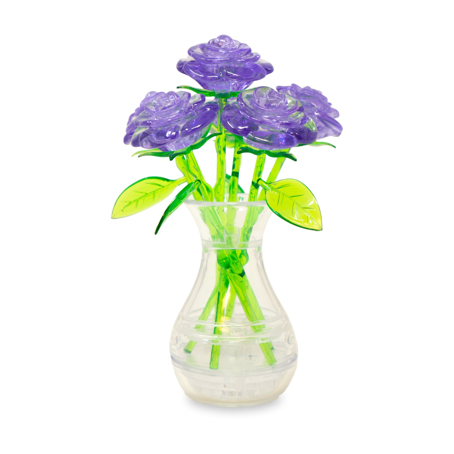 3D Crystal Puzzle - Roses in a Vase (Purple): 47 Pcs | AreYouGame
