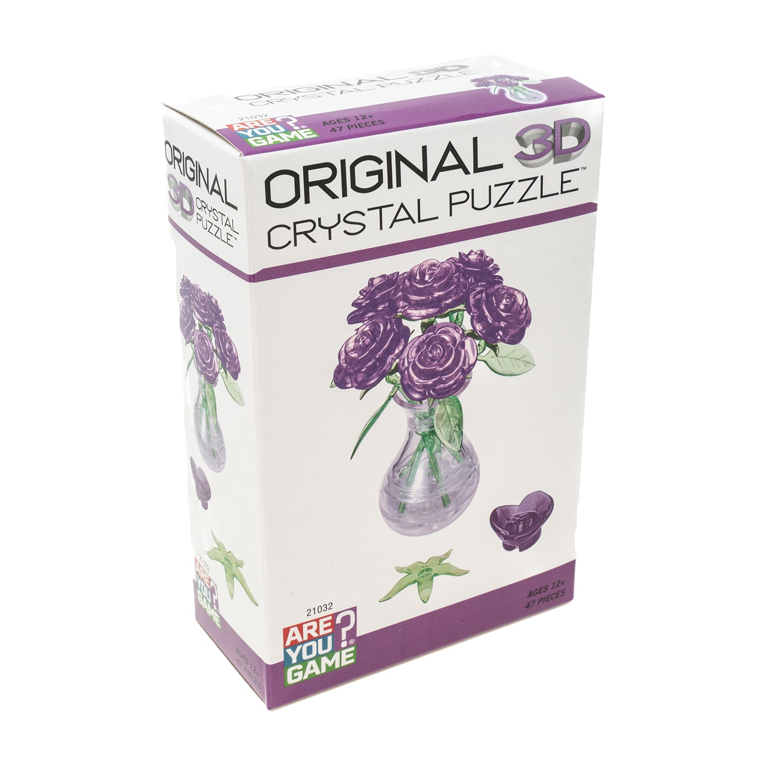 3D Crystal Puzzle - Roses in a Vase (Purple): 47 Pcs | AreYouGame