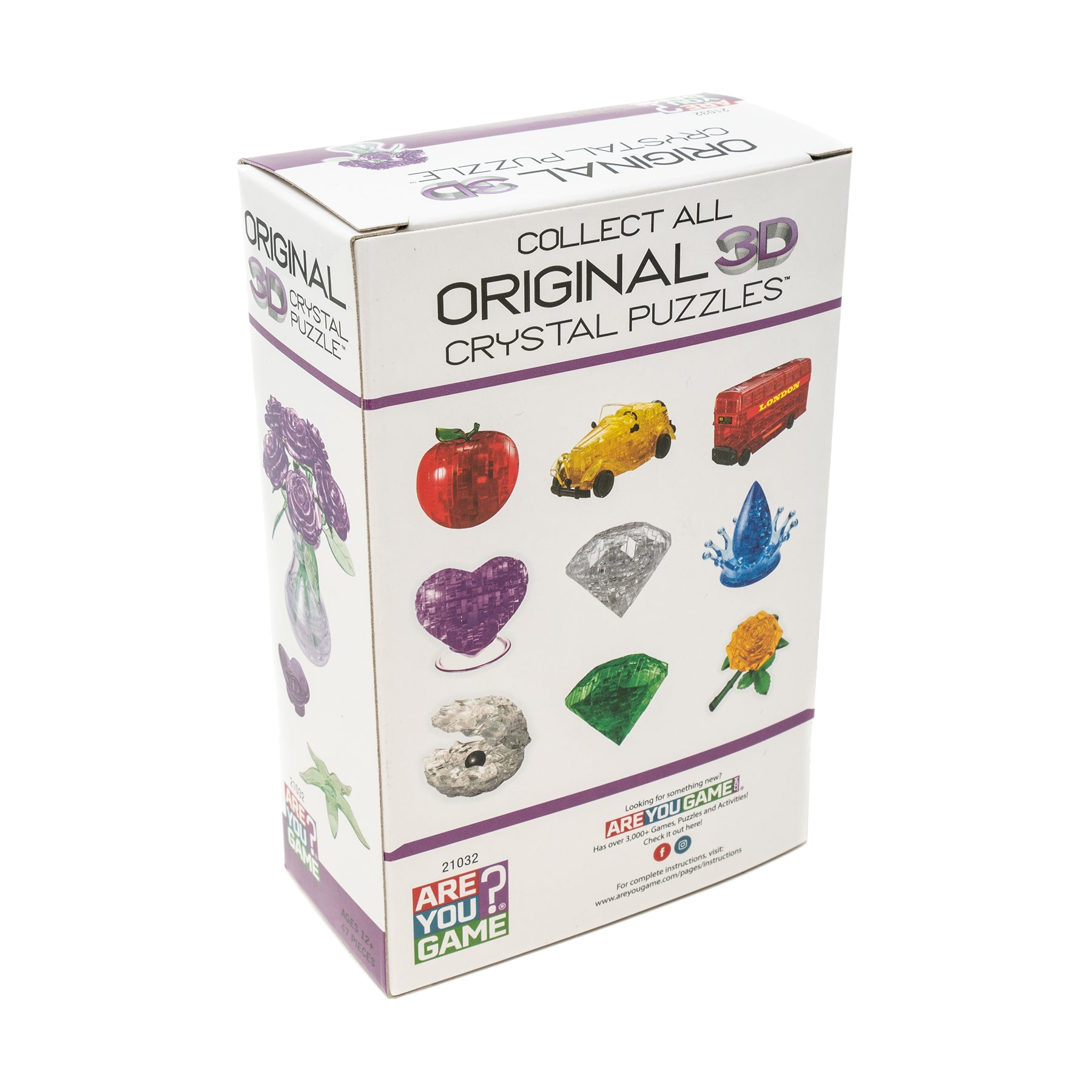 3D Crystal Puzzle - Roses in a Vase (Purple): 47 Pcs | AreYouGame