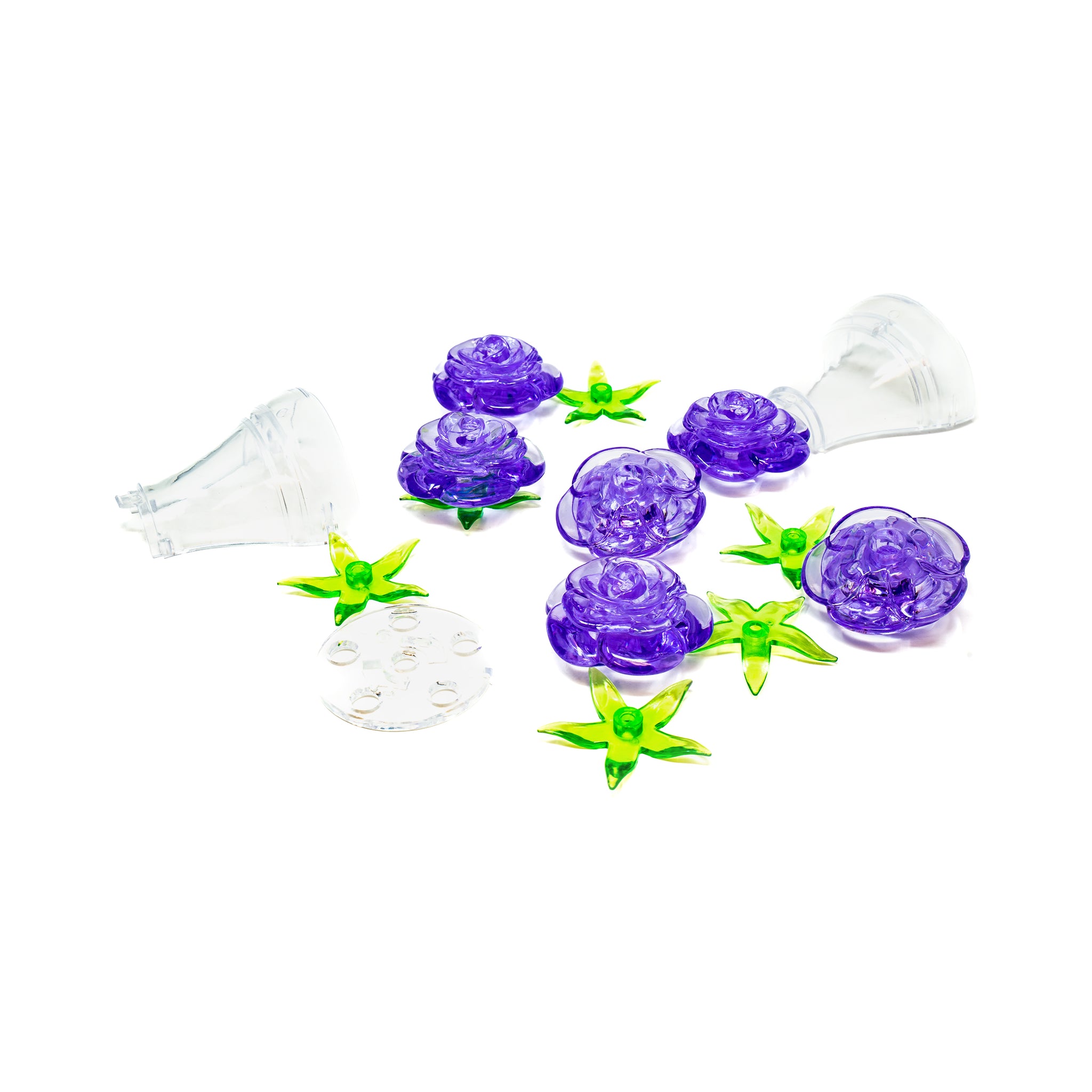 3D Crystal Puzzle - Roses in a Vase (Purple): 47 Pcs | AreYouGame
