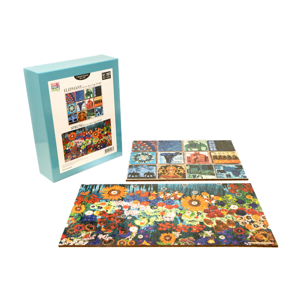 AreYouGame.com Wooden Jigsaw Puzzle Set - Elephant & Sprung: 406 Pcs