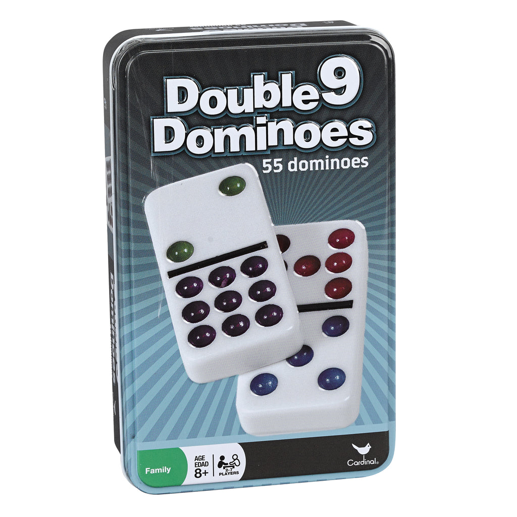Cardinal Plastic Double 9 Color Dot Dominoes in a Tin