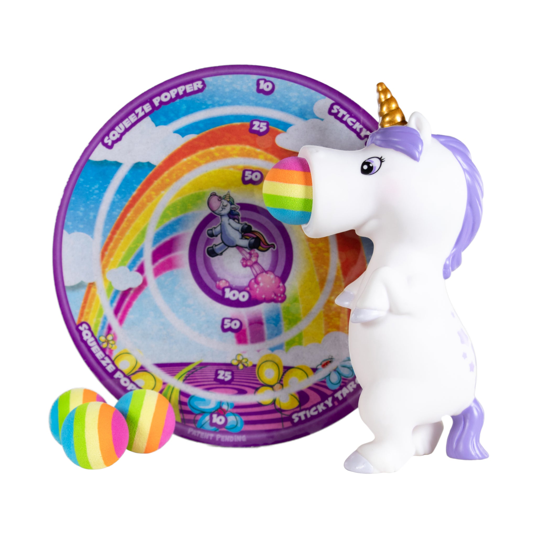 White Unicorn Squeeze Popper with Sticky Target | AreYouGame