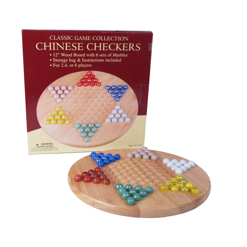 John N. Hansen Co. Classic Game Collection - 12-inch Wood Chinese Checkers Set with Marbles