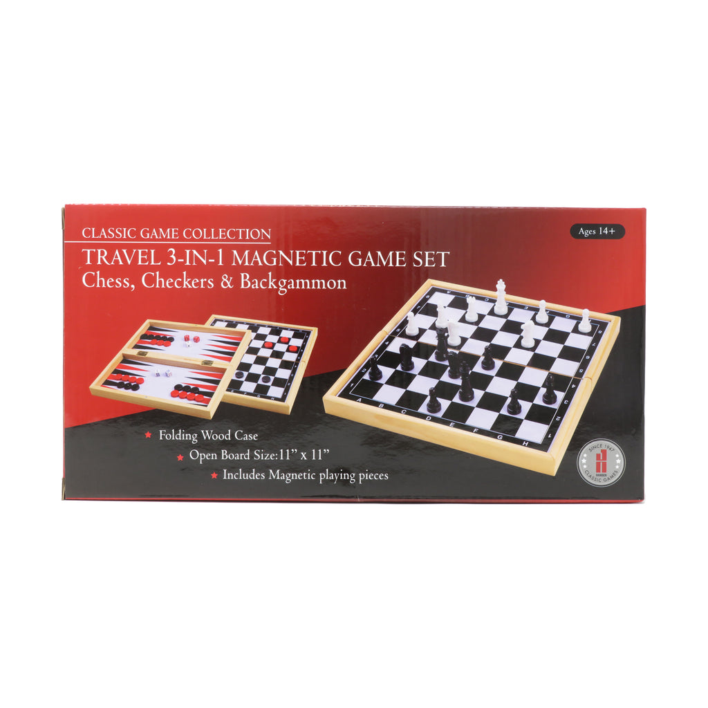 John N. Hansen Co. Classic Game Collection - Travel 3-in-1 Magnetic Game Set: Chess, Checkers & Backgammon