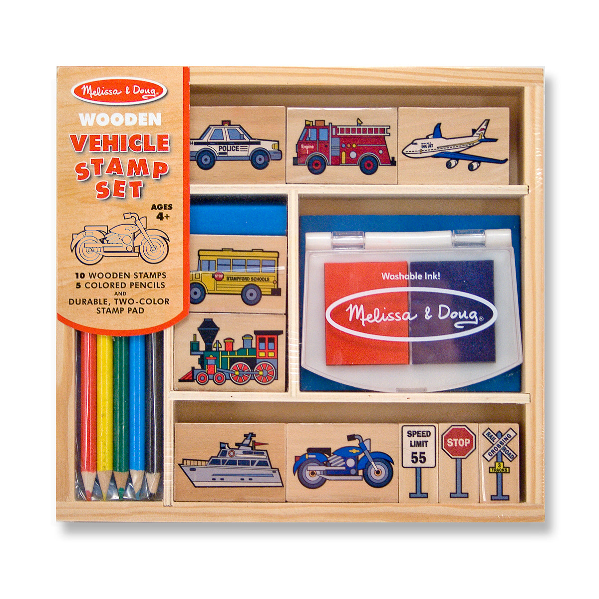 Melissa & Doug Vehicles Wooden Stamp Set