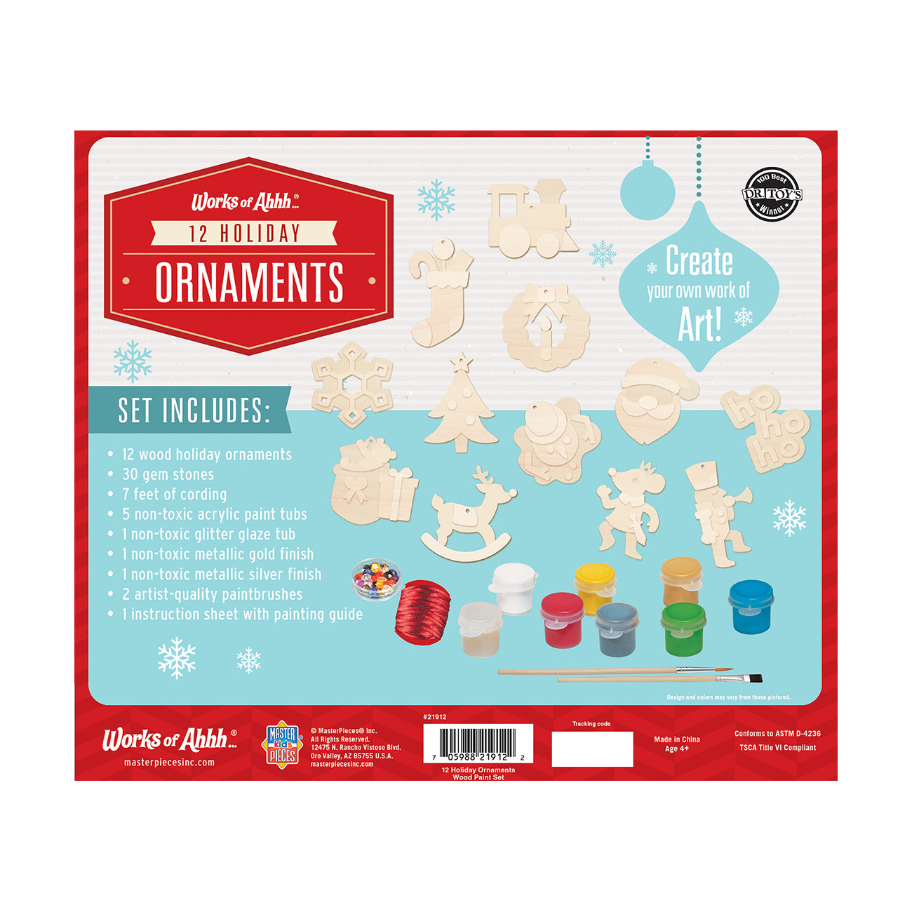 Works of Ahhh Holiday Christmas Ornaments 12 Pack Wood Paint Kit