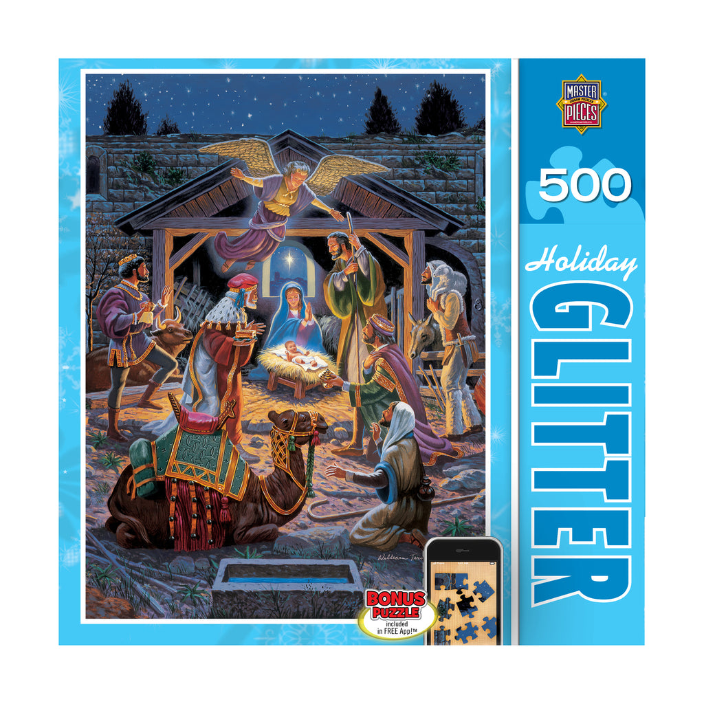 Masterpieces Puzzles Holiday Glitter Puzzle - Holy Night: 500 Pcs