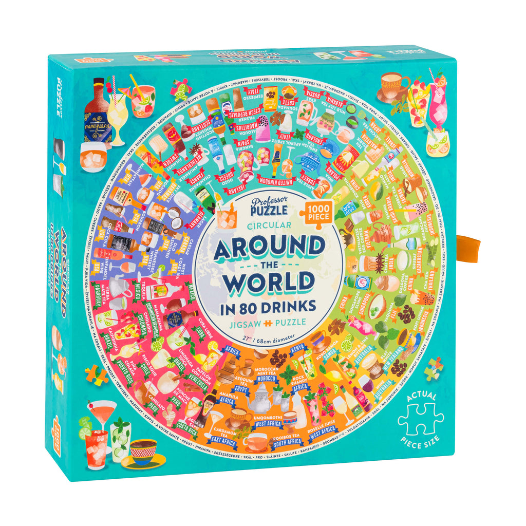 Professor Puzzle Around the World in 80 Drinks Circular Jigsaw Puzzle: 1000 Pcs